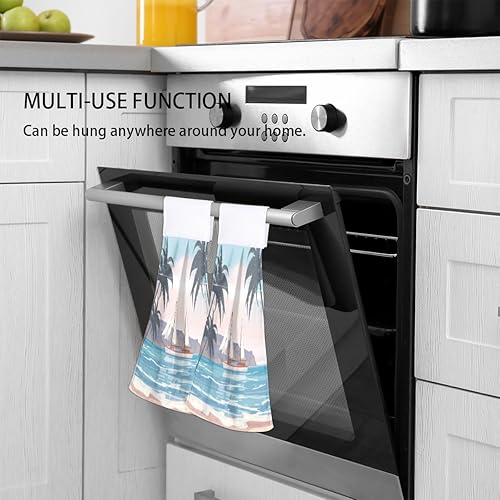 Miniatura 3 de Toallas de cocina con diseño de palmera de playa y océano con lazo para colgar, toallas de mano suaves y absorbentes, toallas de mano duraderas de