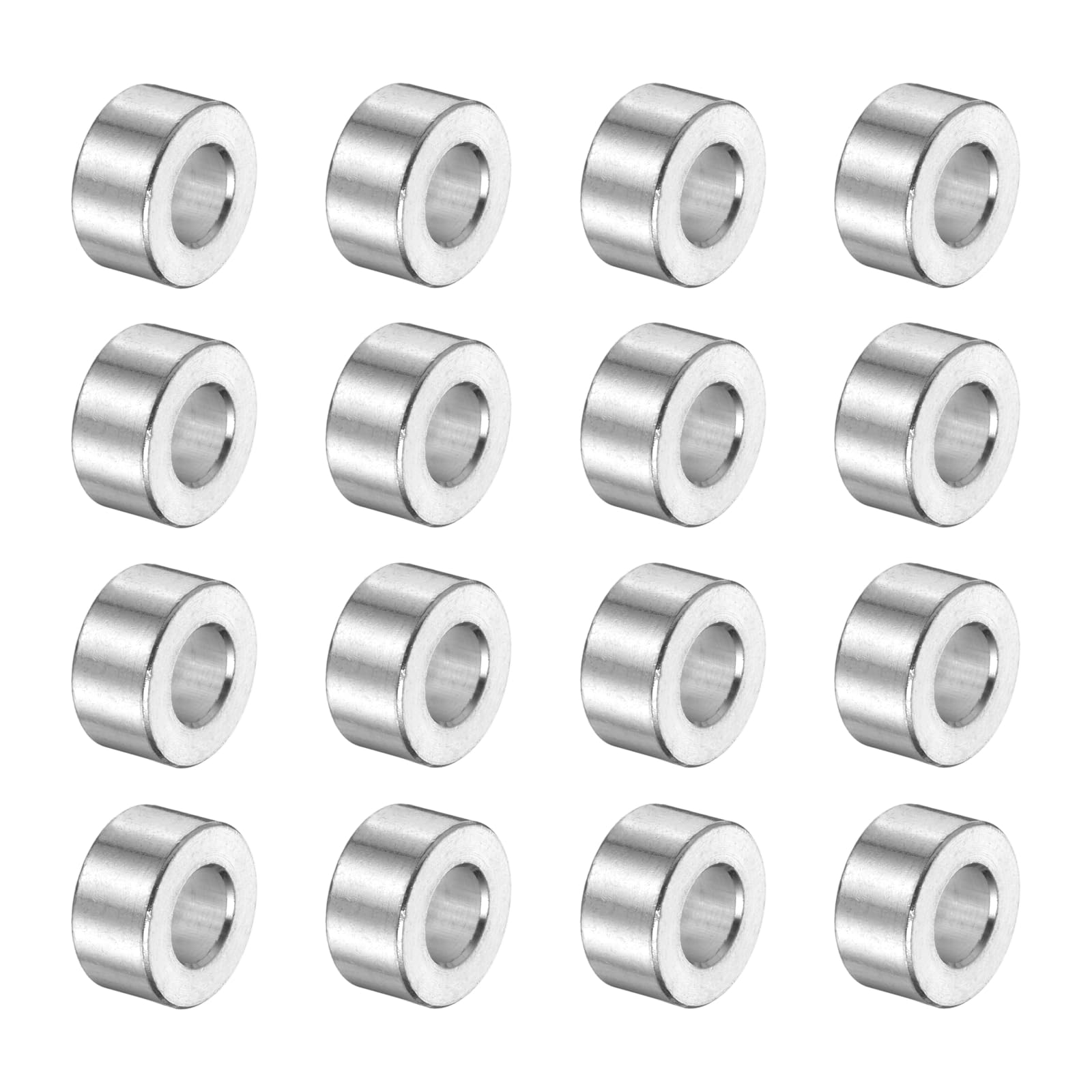 sourcing map 16Pcs Aluminum Spacer 1/4" ID x 3/8" OD x 3/16" Length(6.1x10x5mm) Screw Standoff Bushing Plain Finish Unthreaded Round Metal Spacer for M6 Screws Bolts and Rods, Silver