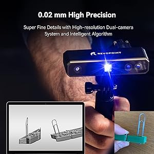 Revopoint Mini 3D Scanner for 3D Printing Handheld with Dual Axis Turntable, 0.02 mm Precision 10 Fps Scan Speed, Industrial Blue Light Full Color 3D Scanner for Small Objects- Plus