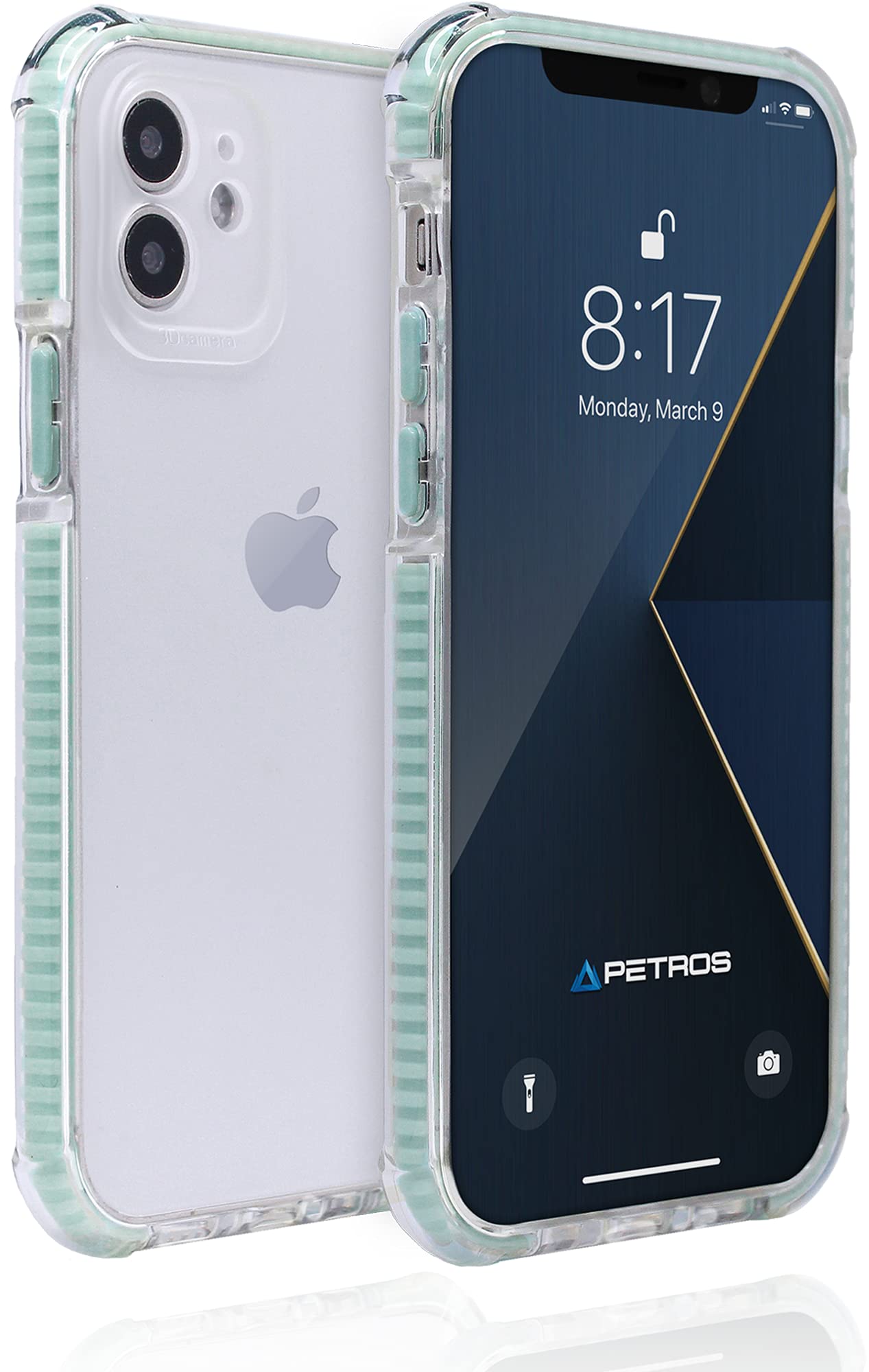 PETROS - iPhone 12 Clear Case (Slim, Armor-Level Protection) with Shockproof with Double Edge Bumper, Two Layers Design, Extra Camera Cover, Lightweight Slim Fit, Flexible Soft Case (Mint Green)