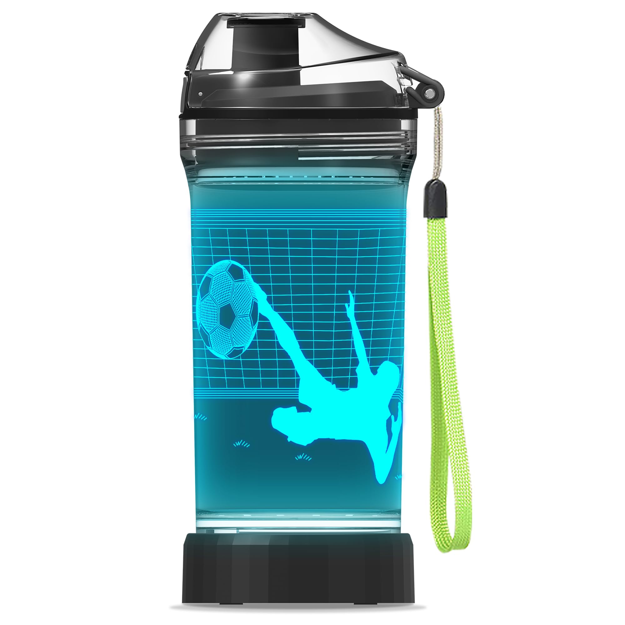 YuanDian Soccer Gifts Light Up Kids Water Bottle with 3D Soccer Illusion Lamp- 14 OZ Tritan BPA Free