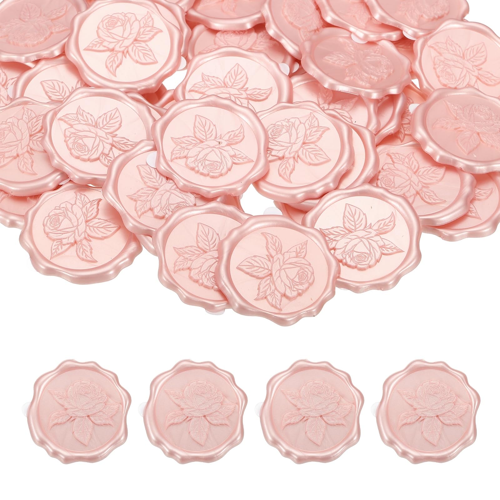PATIKIL 50Pcs Rose Wax Seal Stickers, Love Embossed Self Adhesive Backed Envelopes Seal Sticker Accessories for Wedding Invitation Letter Birthday Party Gift, Bright Pink — image 1