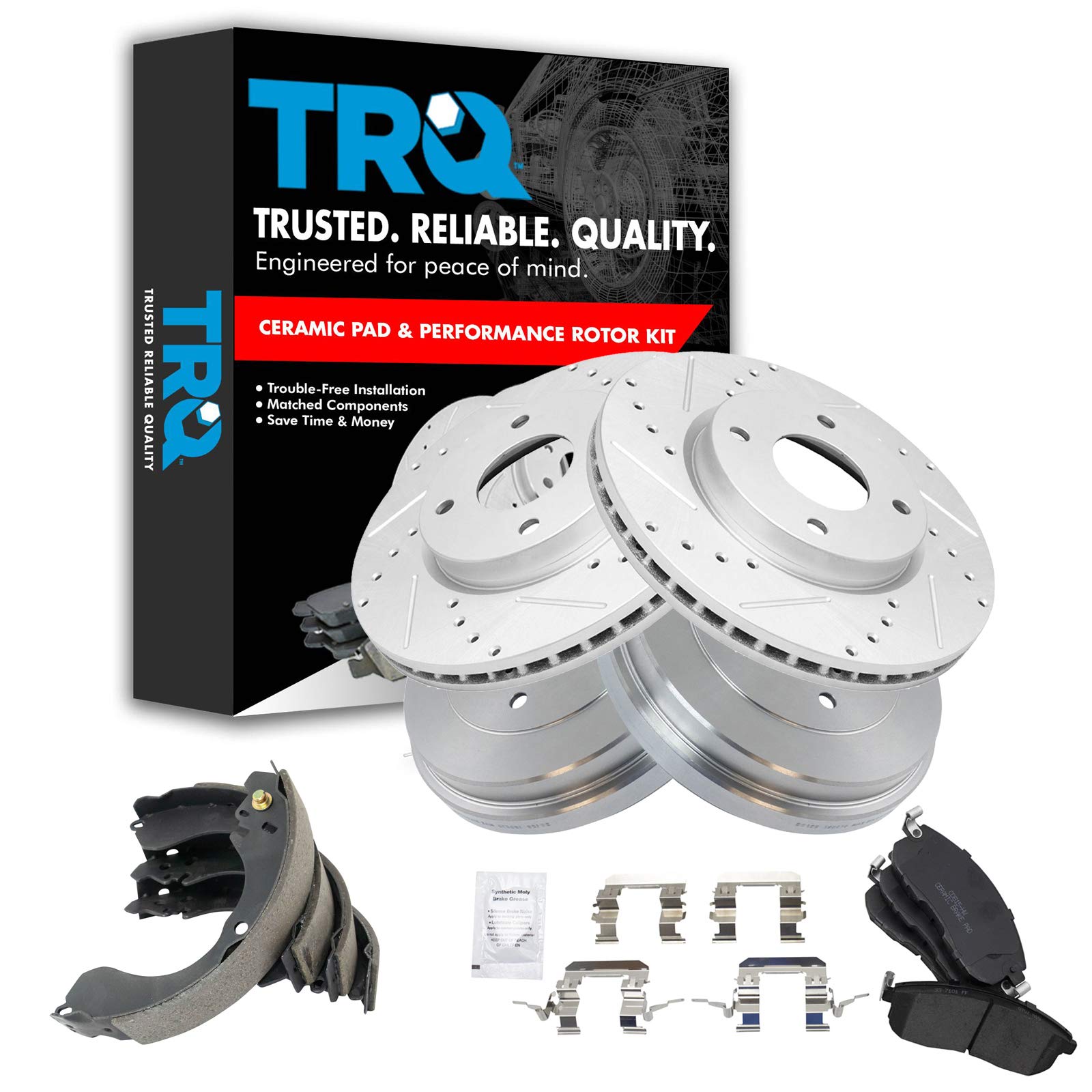 Front & Rear Posi Ceramic Disc Brake Pads Rotors & Drum Kit Set for Nissan