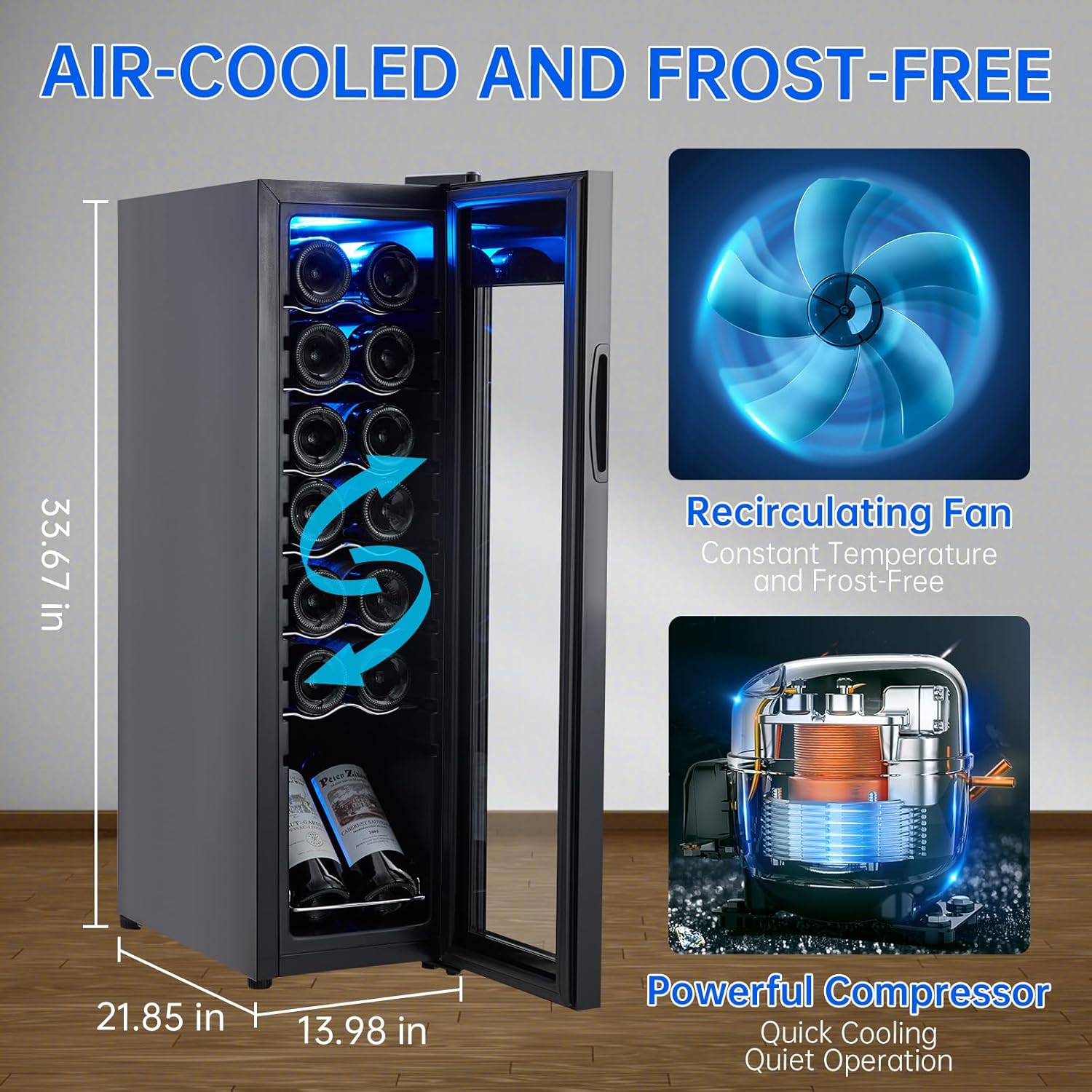 14 Bottle Mini Wine Fridge, Wine Cooler Temperature Adjustment Range 41~64°F, Wine Fridge Small with Triple Pane Clear Glass Door, Wine Coolers for Home.