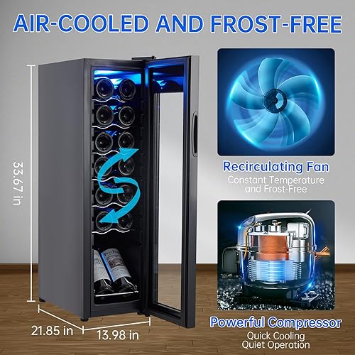 Miniatura 7 de Towallmark Refrigerador de vino de 24 botellas, enfriador de vino con ajuste digital de temperatura de 40  61 F, refrigerador de vino independiente