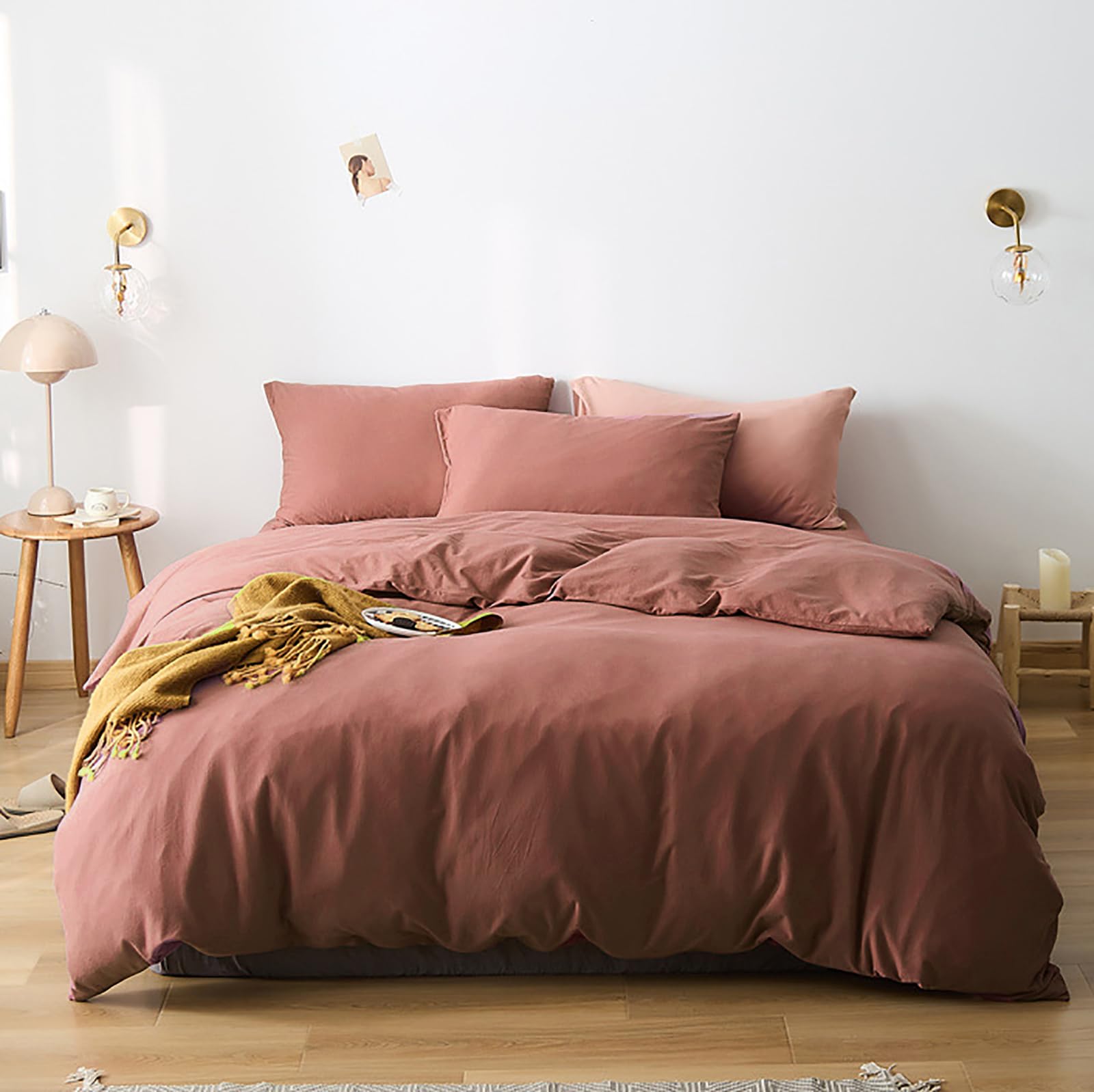 Amazon.com: Cottonight Brick Red Comforter Set King Marroon Bedding ...