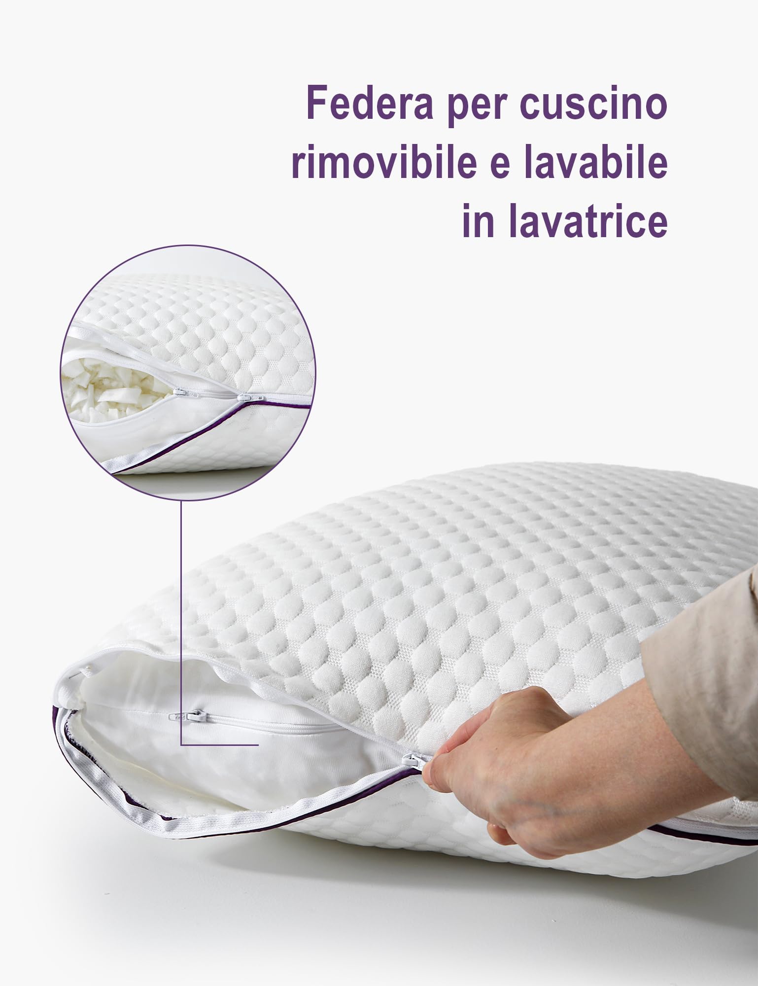 Cuscini 50 × 70 cm Set di 1– Cuscini Ergonomici in Memory Foam | Altezza Regolabile con Cerniera, per Tutte le Posizioni di Sonno e Utilizzo in Ogni Stagione
