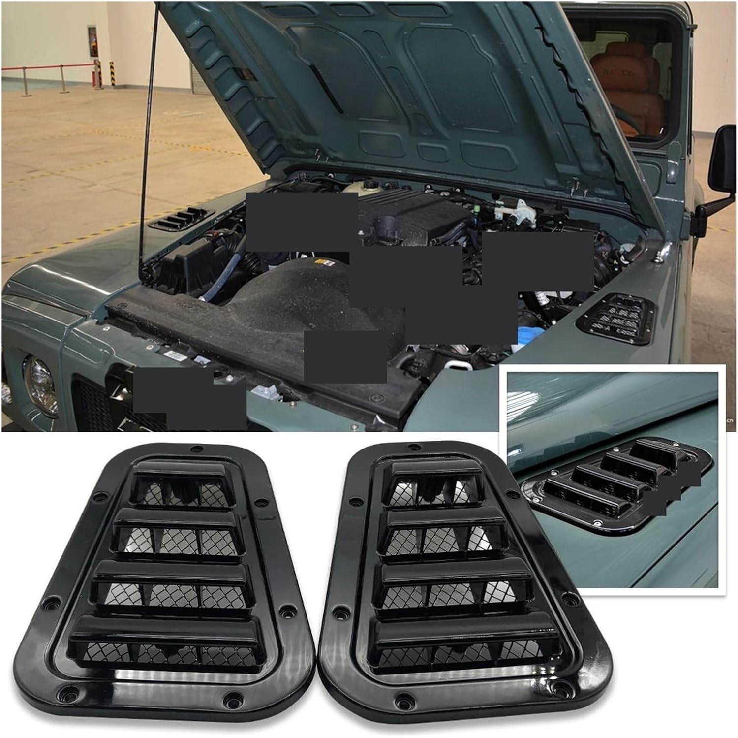 Car Side Front Engine Hood Bonnet Vents Cover Land Fit For Rover Defender 90 110 130 Air Outlet Flow Intake Vent Scoop Trim Cover Engine hood vents
