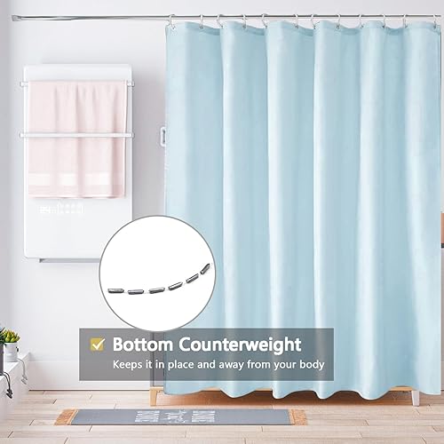 Miniatura 107 de Cortina de ducha de tela blanca con contrapeso inferior, calidad de hotel impermeable, 72 x 72 pulgadas, lavable a máquina B-blanco,Beige