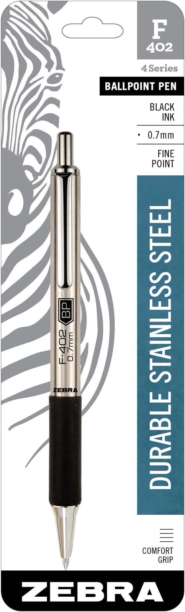 Zebra Pen F402 Retractable Ballpoint Pen, Stainless Steel