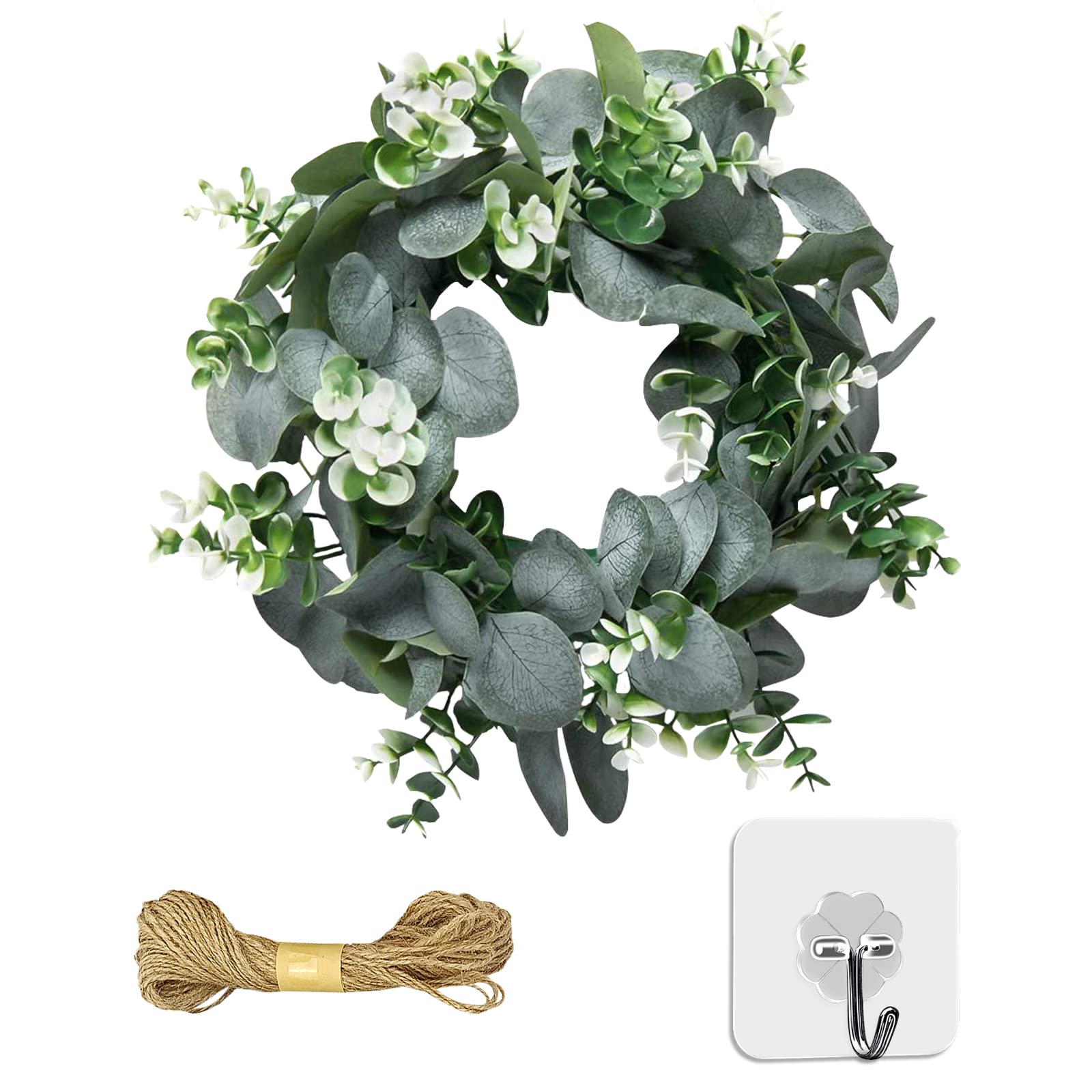 Dremisland Ghirlanda di Eucalipto Artificiale Ghirlanda Primavera Verdi Foglie Ghirlanda di Bufalo con Fiocco Decorazione Ghirlanda per Porta