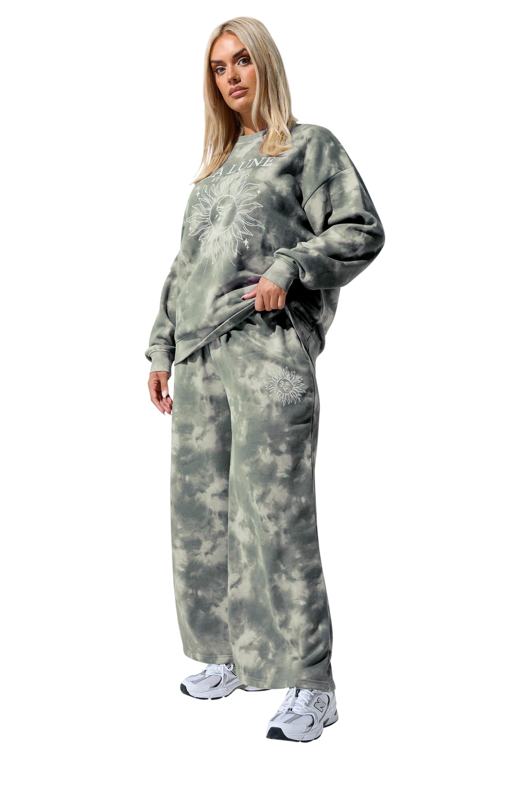 Yours Women's Grey Graphic Tie Dye Joggers In | Size: 20