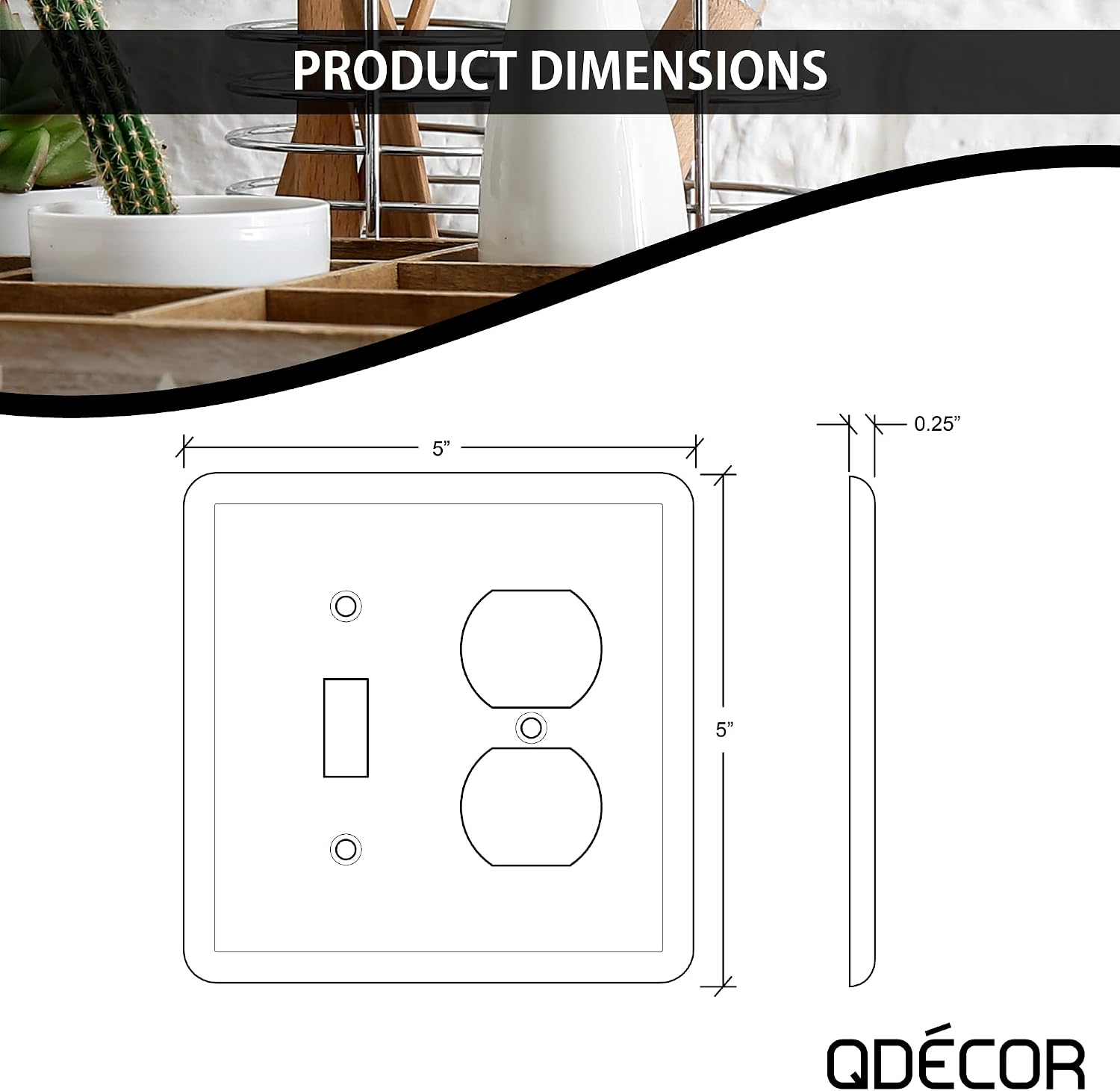 Questech Décor Single Toggle/Single Duplex Combo Electrical Outlet Cover Wall Plate, 2-Gang Double Switch Plate Standard Size Receptacle Cover, Decorative Wall Plate Tumbled Texture, Travertine