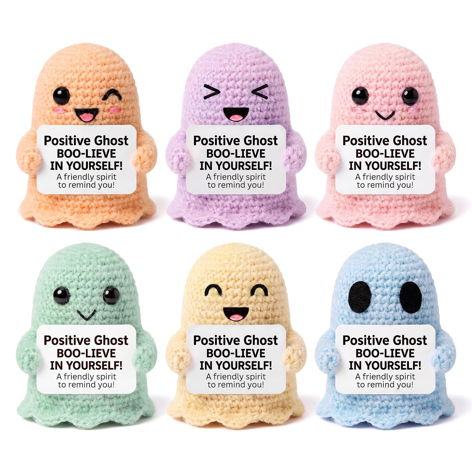Mixweer 6 Pack Halloween Crochet Ghosts Positive Gifts for Adults