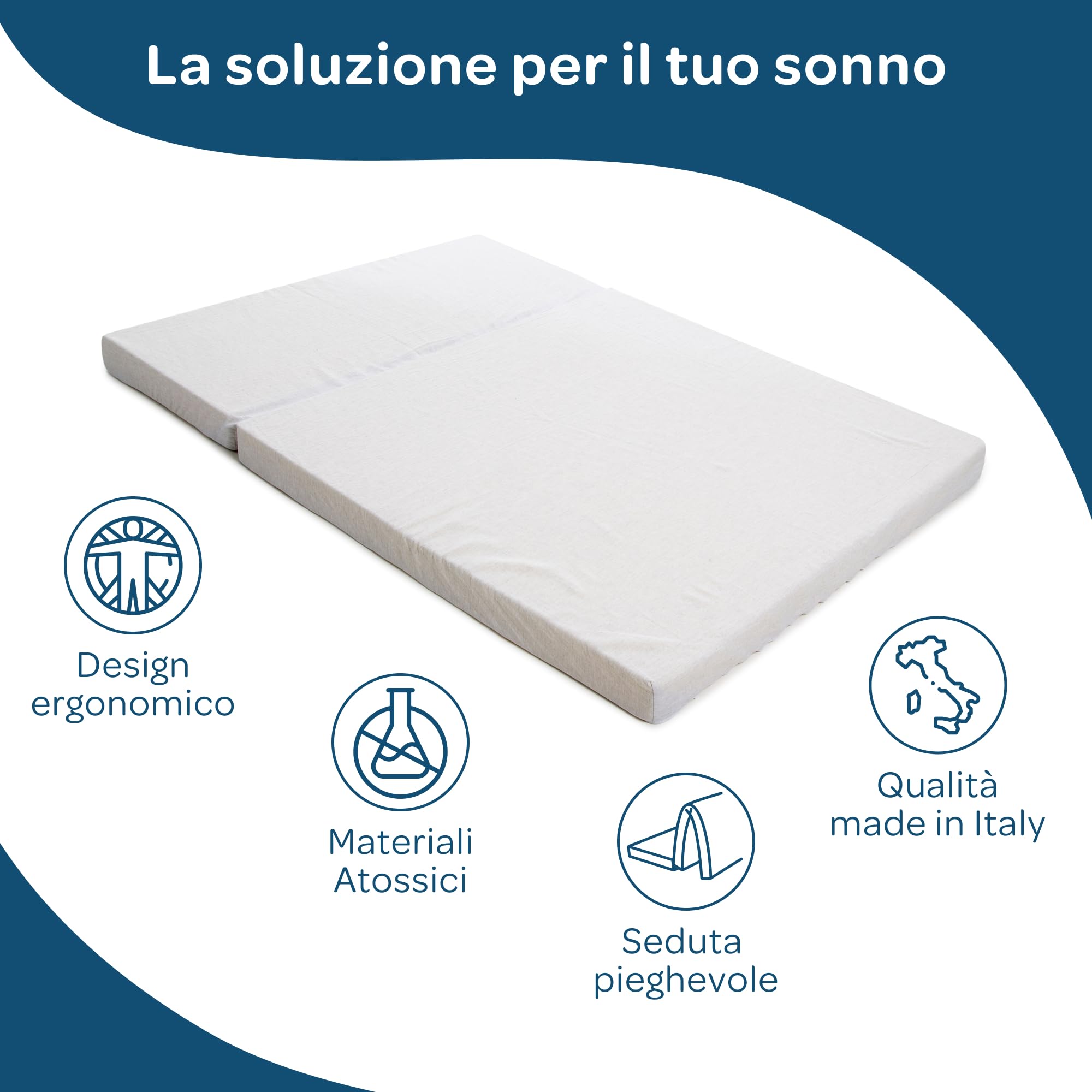 DOLCI SOGNI Materasso per Divano Letto 160x190 cm OEKO-TEX® Dotato di Laccetti di Fissaggio, Sfoderabile e Lavabile, Materasso Pieghevole Matrimoniale con Taglio Seduta a 60 cm, 100% Made in Italy
