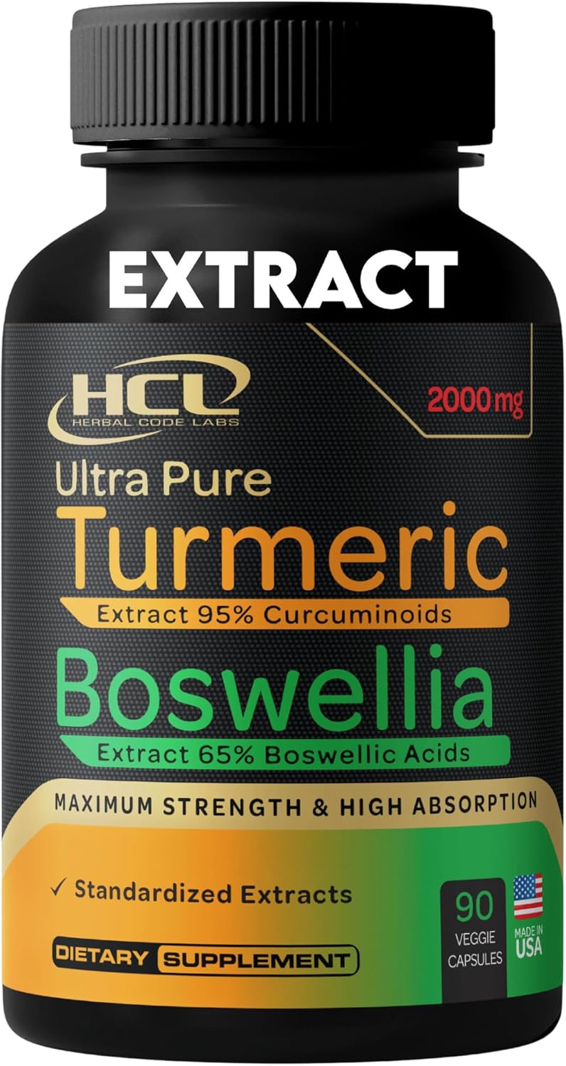 Turmeric Boswellia Extract Supplement 2000 mg – Strong Natural Joint Support Pills – Extra Strength Boswellia Serrata with Turmeric Curcumin Powder 90 Capsules