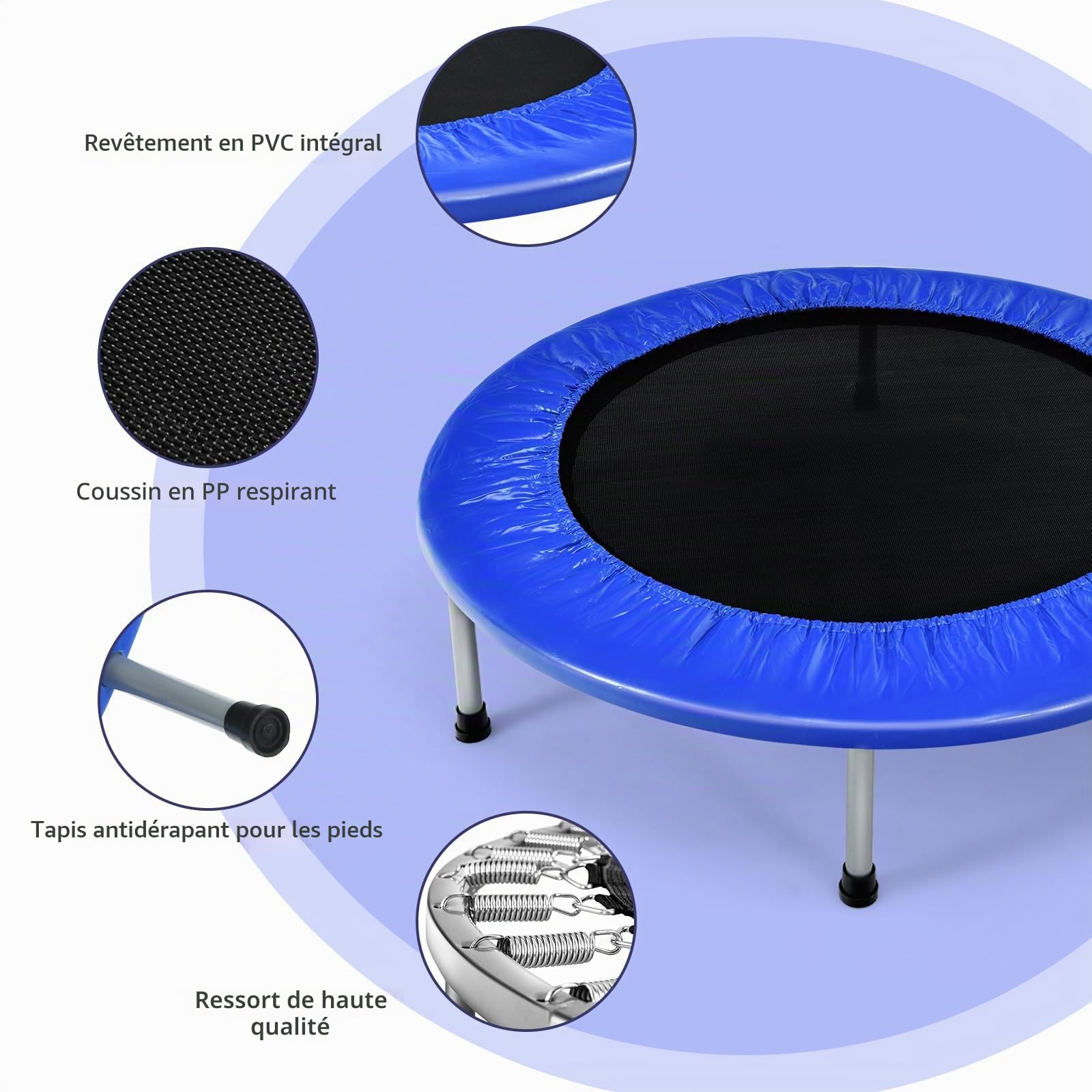 KOMFOTTEU Trampoline Ø97 cm Pliable, Charge 150 kg