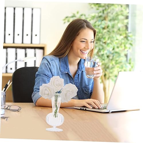 Miniatura 9 de VOSAREA Jarrón de vidrio a rayas, jarrón de vidrio transparente, florero grande artístico, jarrón de mesa de cristal, centro de mesa de comedor,