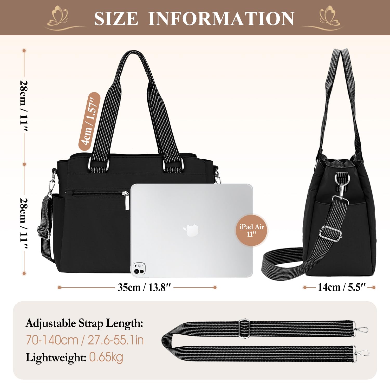 Umhängetasche Damen Groß Tasche Nylon Handtasche Gross mit Vielen Fächern Crossbody Bags Casual Leichte Tote Bag Mittelgroß mit Verstellbar Breitem Schultergurt für Uni, Schule, Shopper