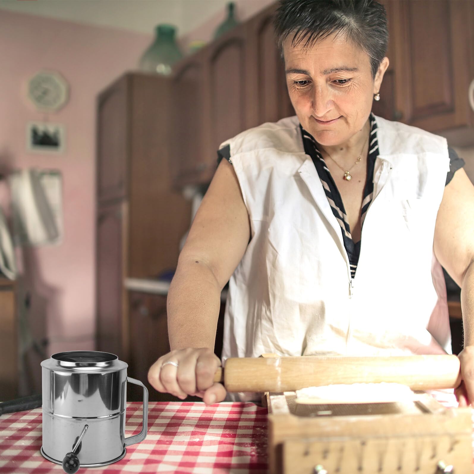 Angoily Einhand Mehlsieb aus Edelstahl Feinmaschig zum Bestreuen von Mehl und Puderzucker Leicht und Robust für Backen zu Hause