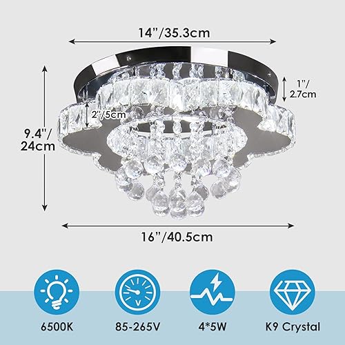 Miniatura 3 de Finktonglan Candelabro LED de cristal moderno de 16 pulgadas, lámpara de techo de montaje empotrado, lámpara de comedor de flores para sala de