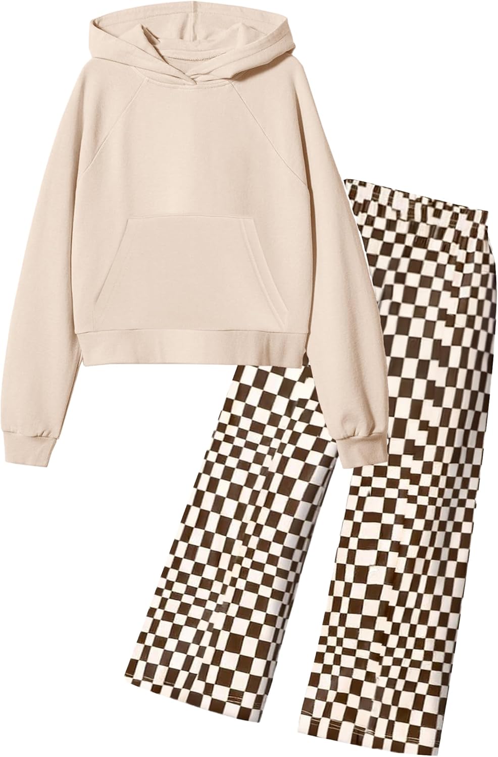 Girls Clothes Long Sleeve Hoodie Sweatshirt and Plaid Wide-leg Pants 2PCS Girl Fall Outfits Size 6-16