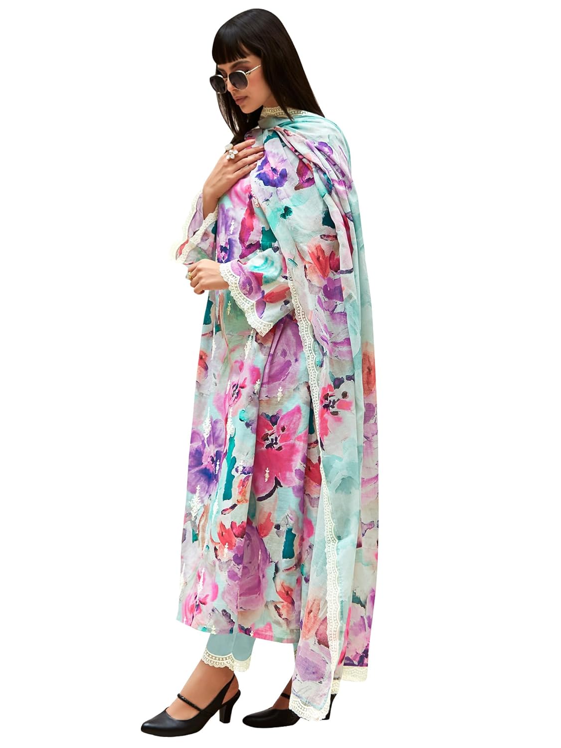 INDO ERA Women’s Cotton Blend Kurta and Pant with Dupatta Set