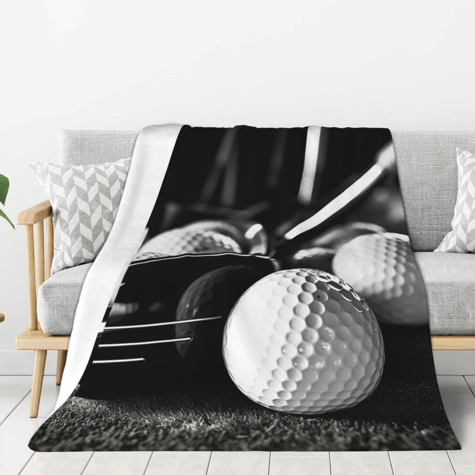 Couverture polaire en flanelle noire et blanche pour lit et canapé 127x101 cm
