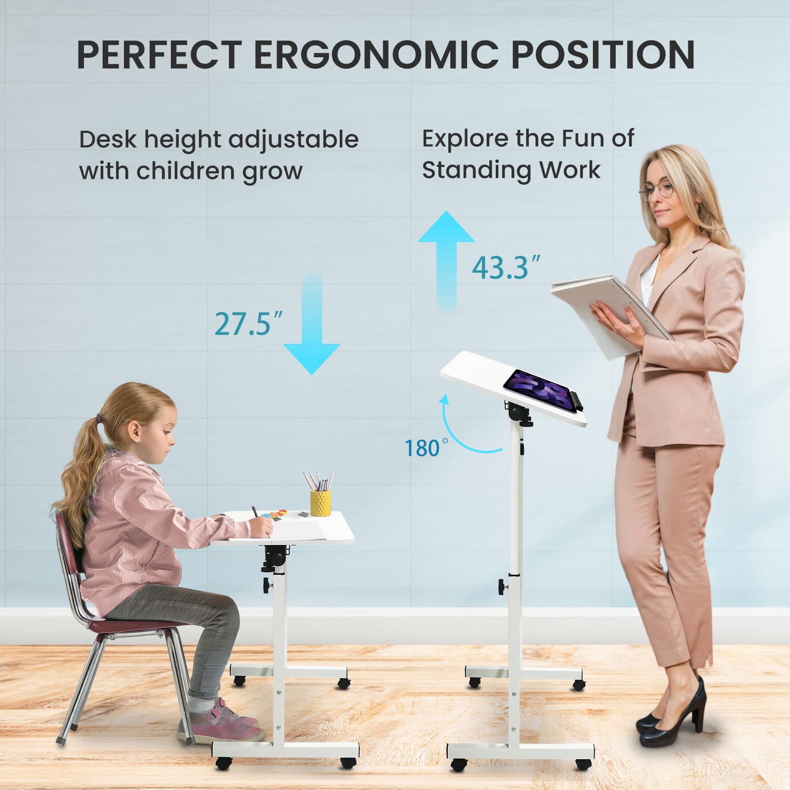 Aconcept Small Standing Desk Tiltable-Adjustable Height Mobile Stand Up Desk with Wheels 32 inch Portable Rolling Desks Laptop — view 4