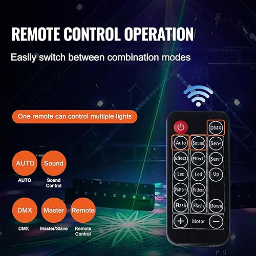 Miniatura 4 de VEVOR Luces de escenario, luces de fiesta RGB 4 en 1, luz estroboscópica con patrón LED, efectos de iluminación mixtos activados por sonido con luz