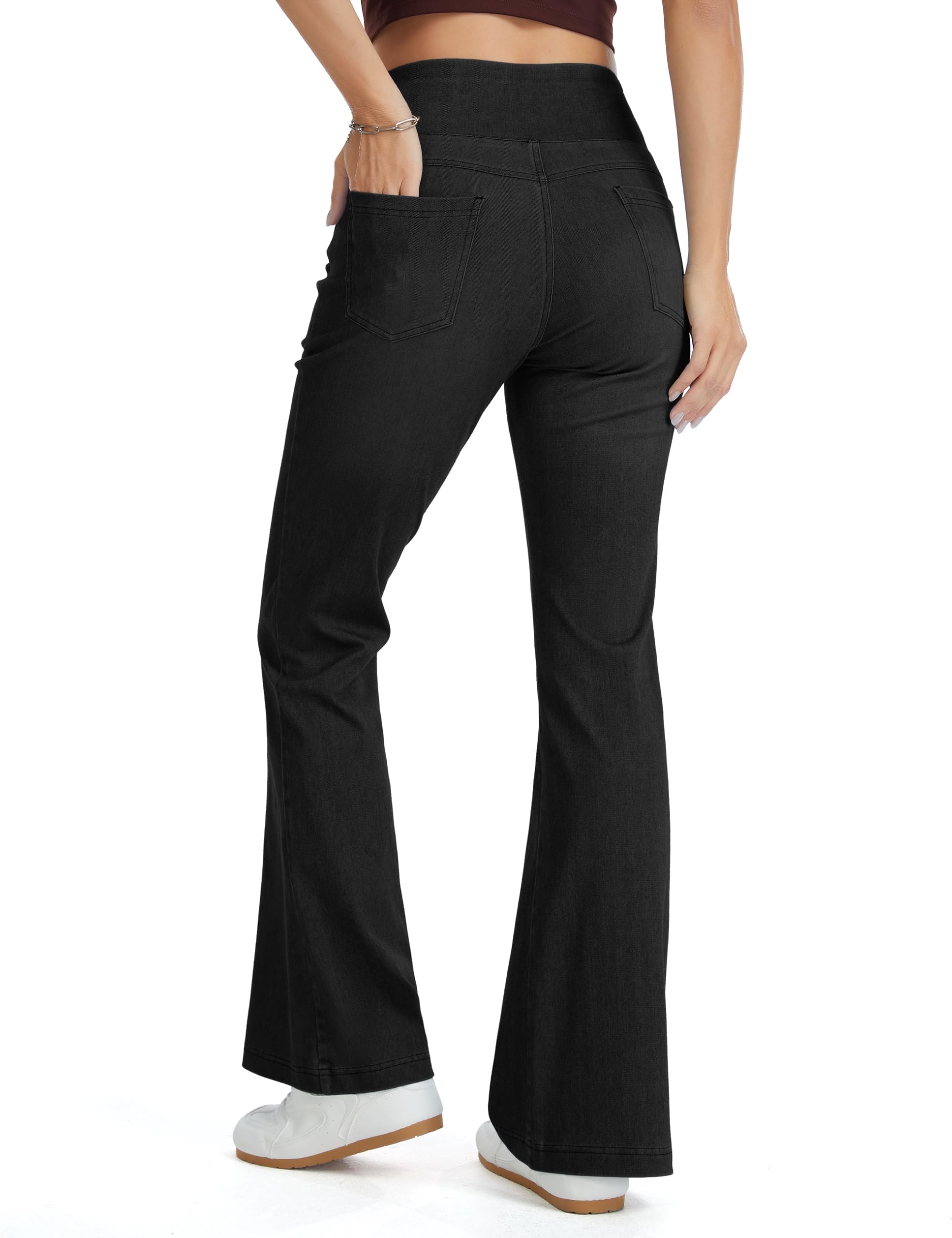 THE GYM PEOPLE Jeans Bootcut Donna Vita Alta Stretch Jeggings Zampa | Lunghezza Interna 74cm/79cm, 4 Tasche, Controllo Addome, Push Up, Slip-On, Traspirante, Morbido, Pantaloni Zampa Moda Yoga