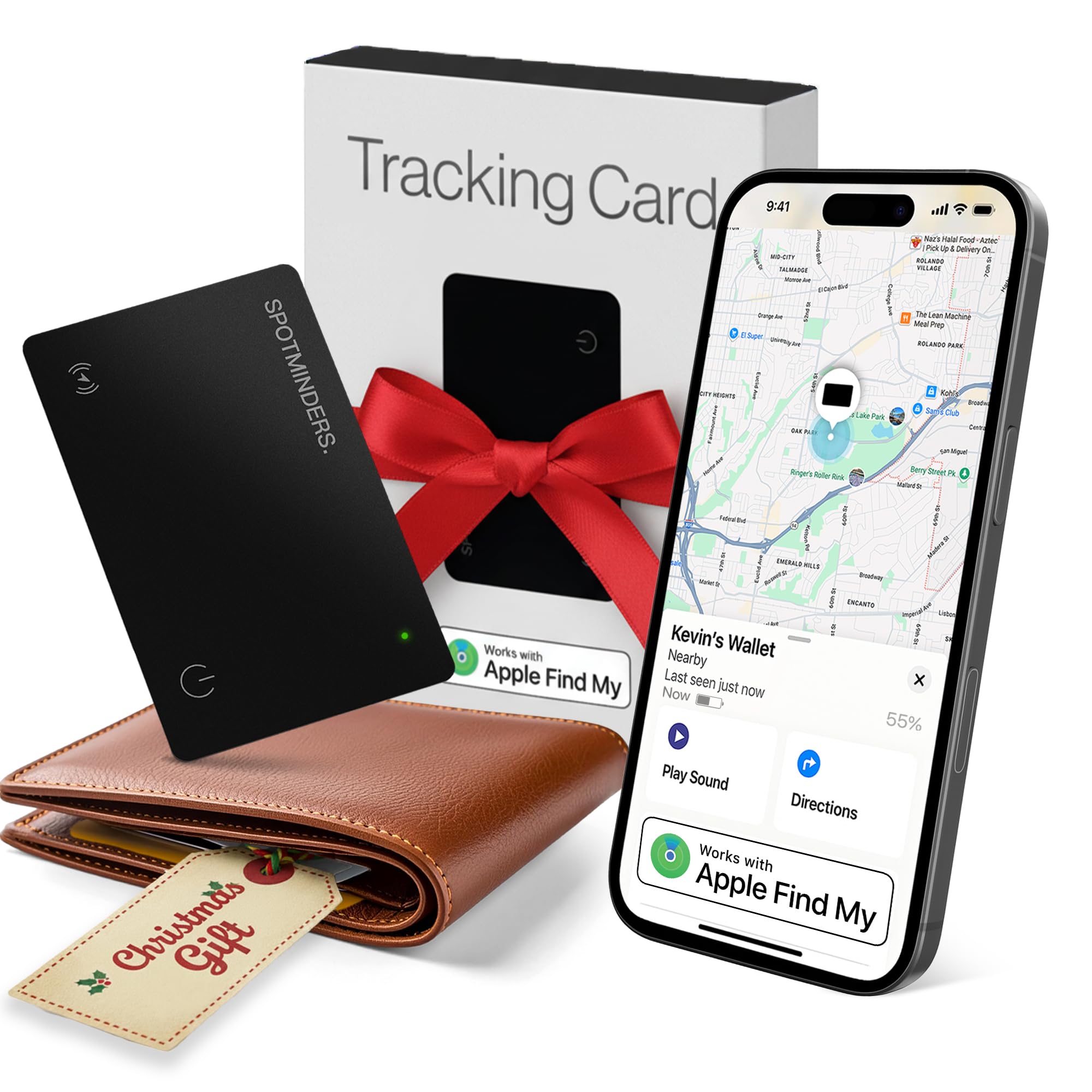 SPOTMINDERS Apple MFi Certified Wallet Tracker - Works With Apple Find My Tracking Card for Wallet Card Rechargeable Tag IP68 Waterproof 0.07in Slim Iphone Item Finder Smartcard for Luggage Tags Purse