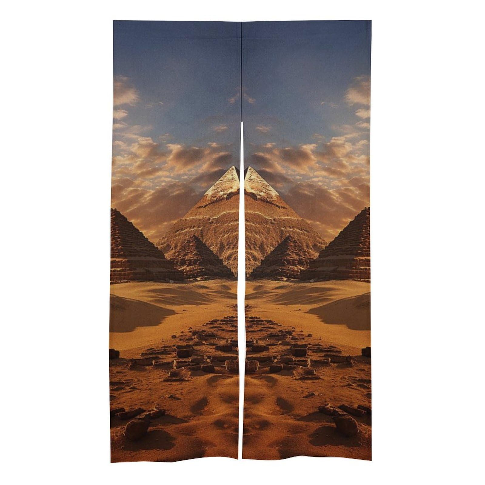 Rideau de porte pyramides égyptiennes en chanvre blanc noble 142cm