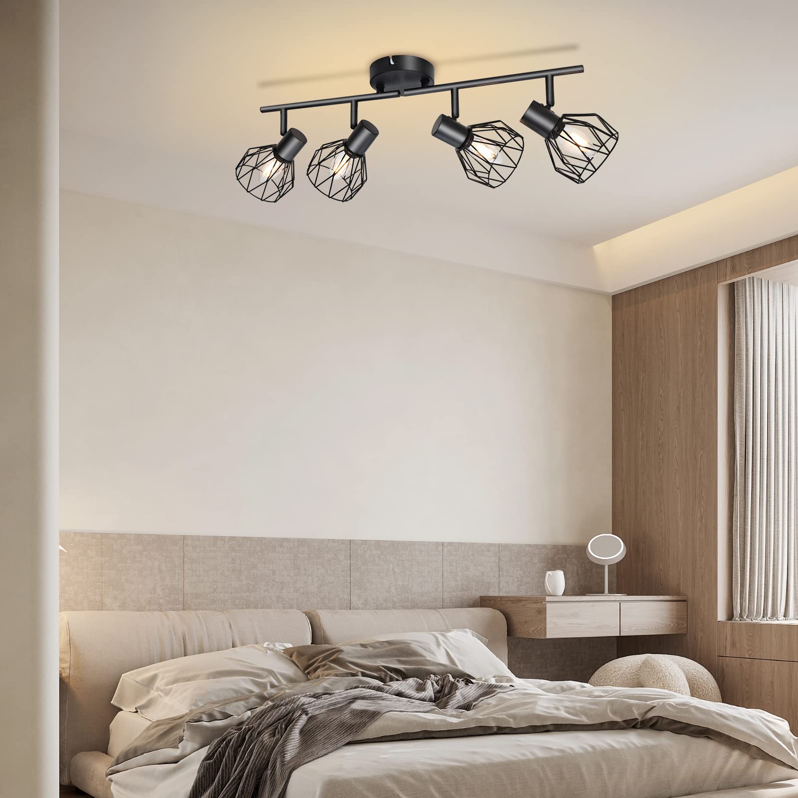 KYOTECH Faretti da soffitto orientabili a 4 luci lampada da soffitto Plafoniera LED Attacco E14,Per 4 lampadine E14 non incluse,Faretti Orientabili Parete Nero per Soggiorno e camera da letto