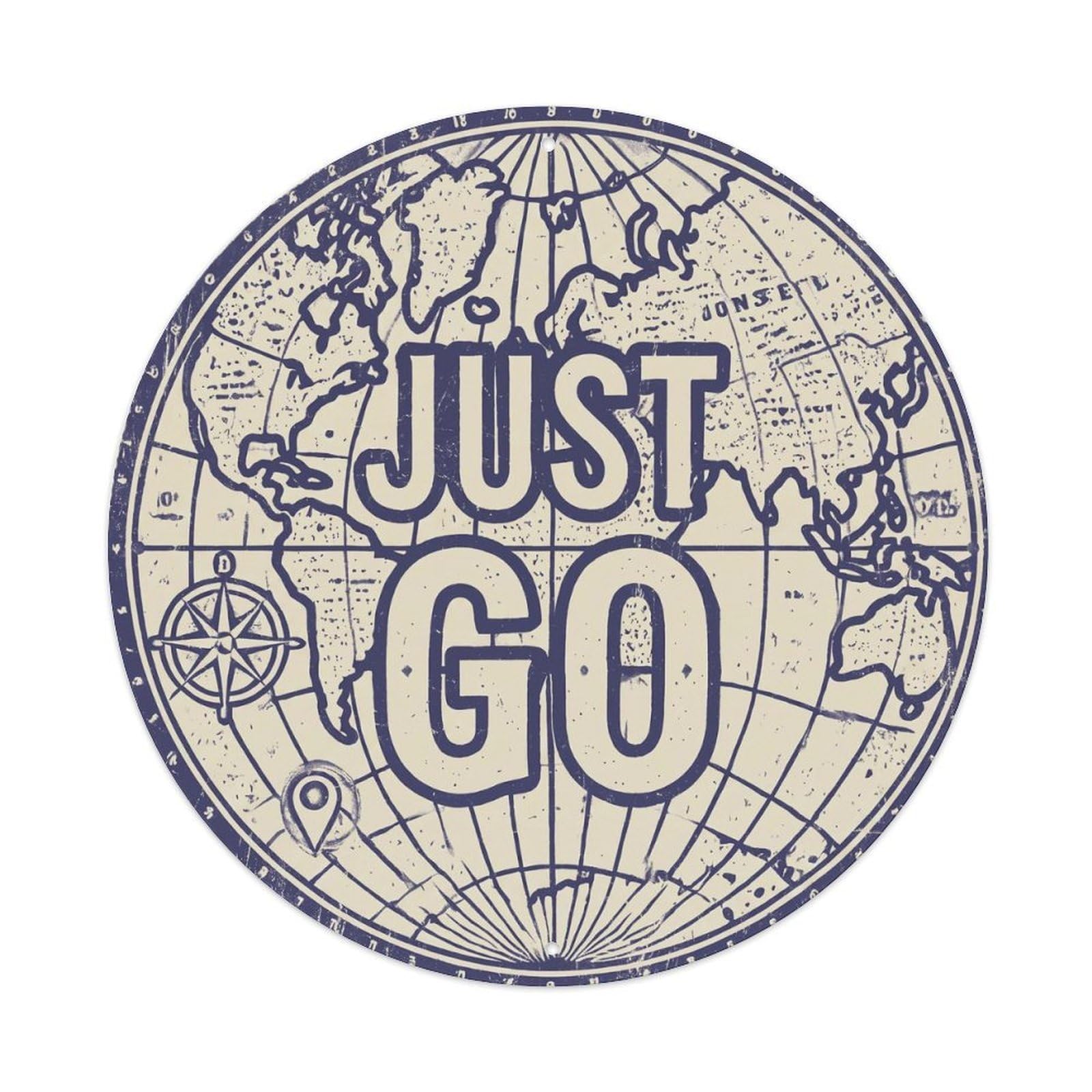 Yrnq 8X8inch Vintage Style Vintage World Map With Compass Just Go Sightseer Metal Tin Sign