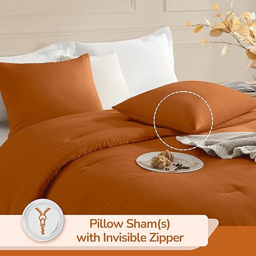 Miniatura 5 de downluxe Juego de edredón tamaño individual, color naranja quemado, juego de edredón ligero y sólido para cama individual para niños, juego de