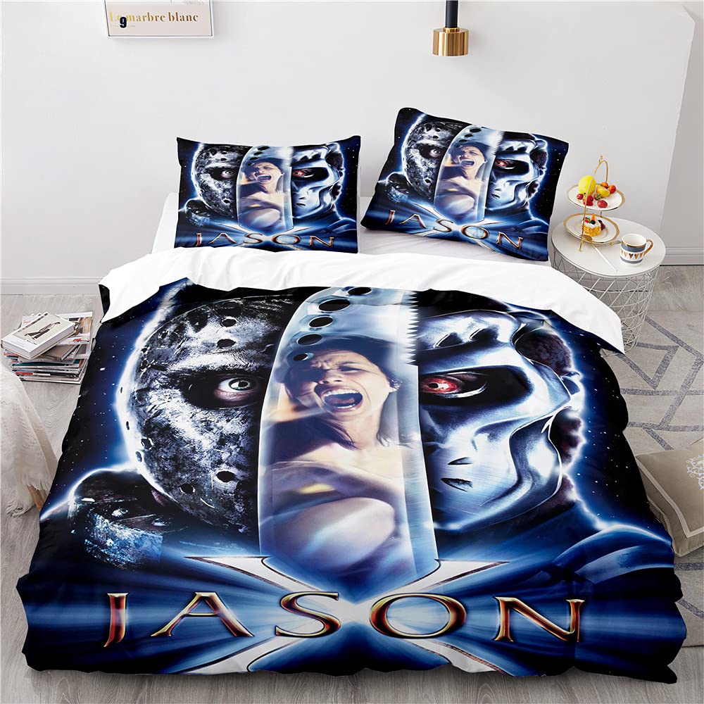 NICHIYOBI Jason Voorhees Duvet Cover Bedding Set - Duvet Cover and Pillowcase, Microfibre, 3D Digital Print Three-Piece Bedding (13, Single 135 x 200 cm)