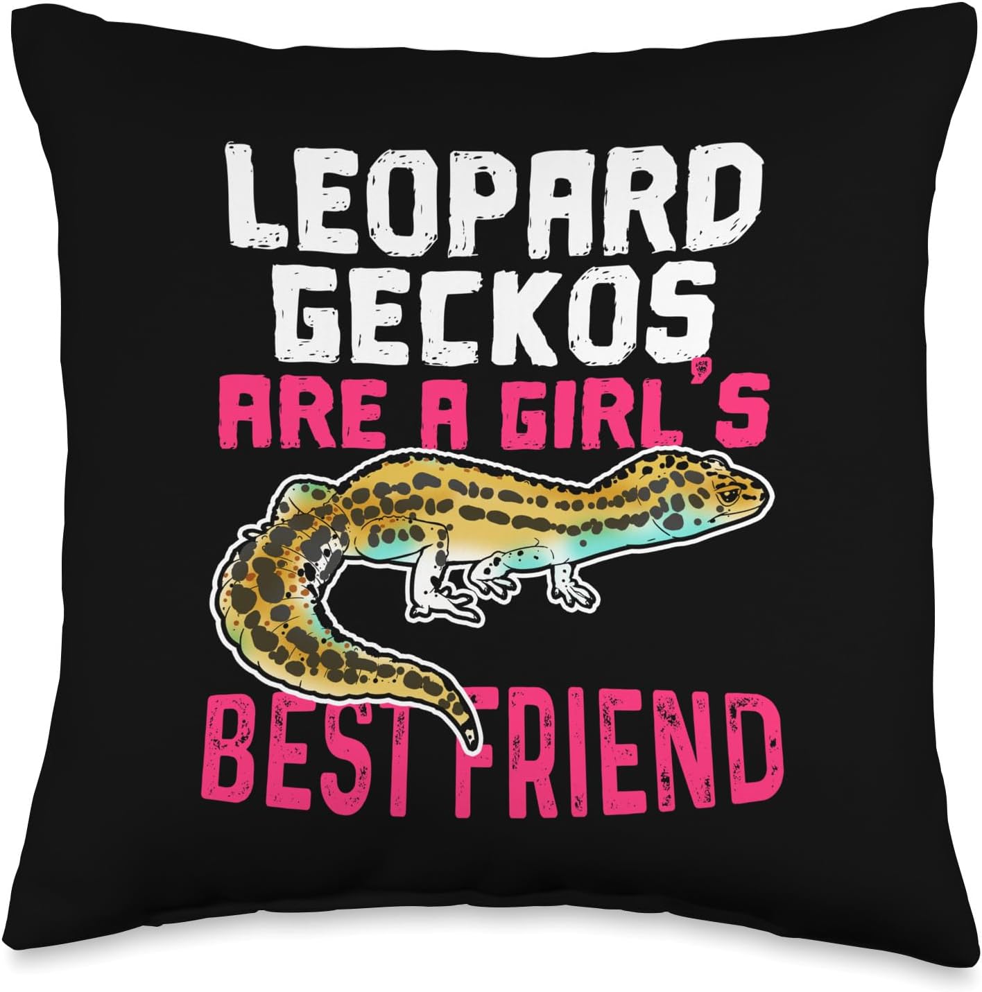 Pet Geckos, Lizards & Reptiles Gifts co. Funny Leopard Gecko Pet Lizard Lover Reptile Girl Gift Throw Pillow, 18x18, Multicolor