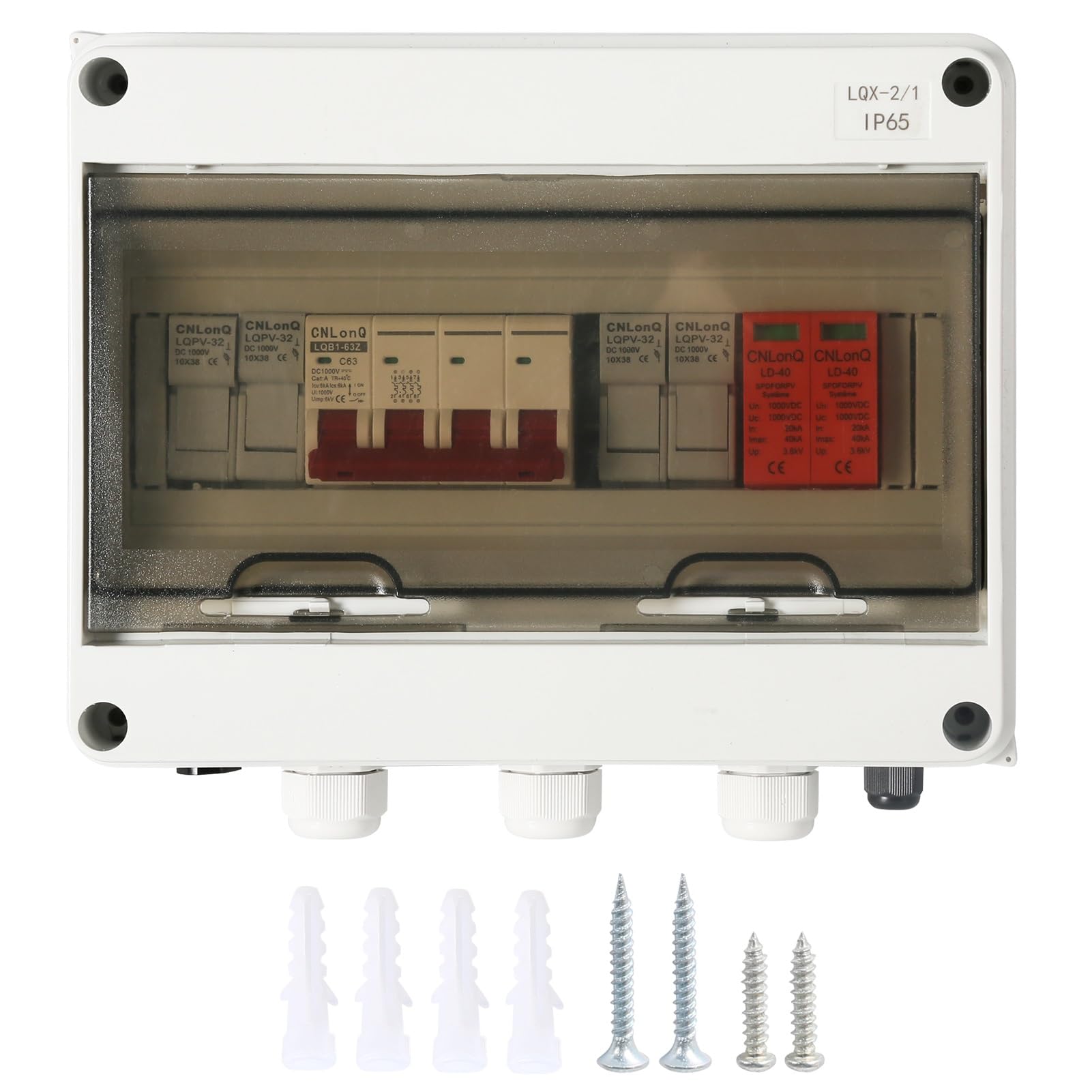 DEWIN Scatola Combinatrice Fotovoltaica,DC 1000V 63A Scatola di Collegamento Solare PV Scatola di Distribuzione Combinata con Scaricatore di Sovratensione e 30A Fusibili per Pannelli Solari Sistema