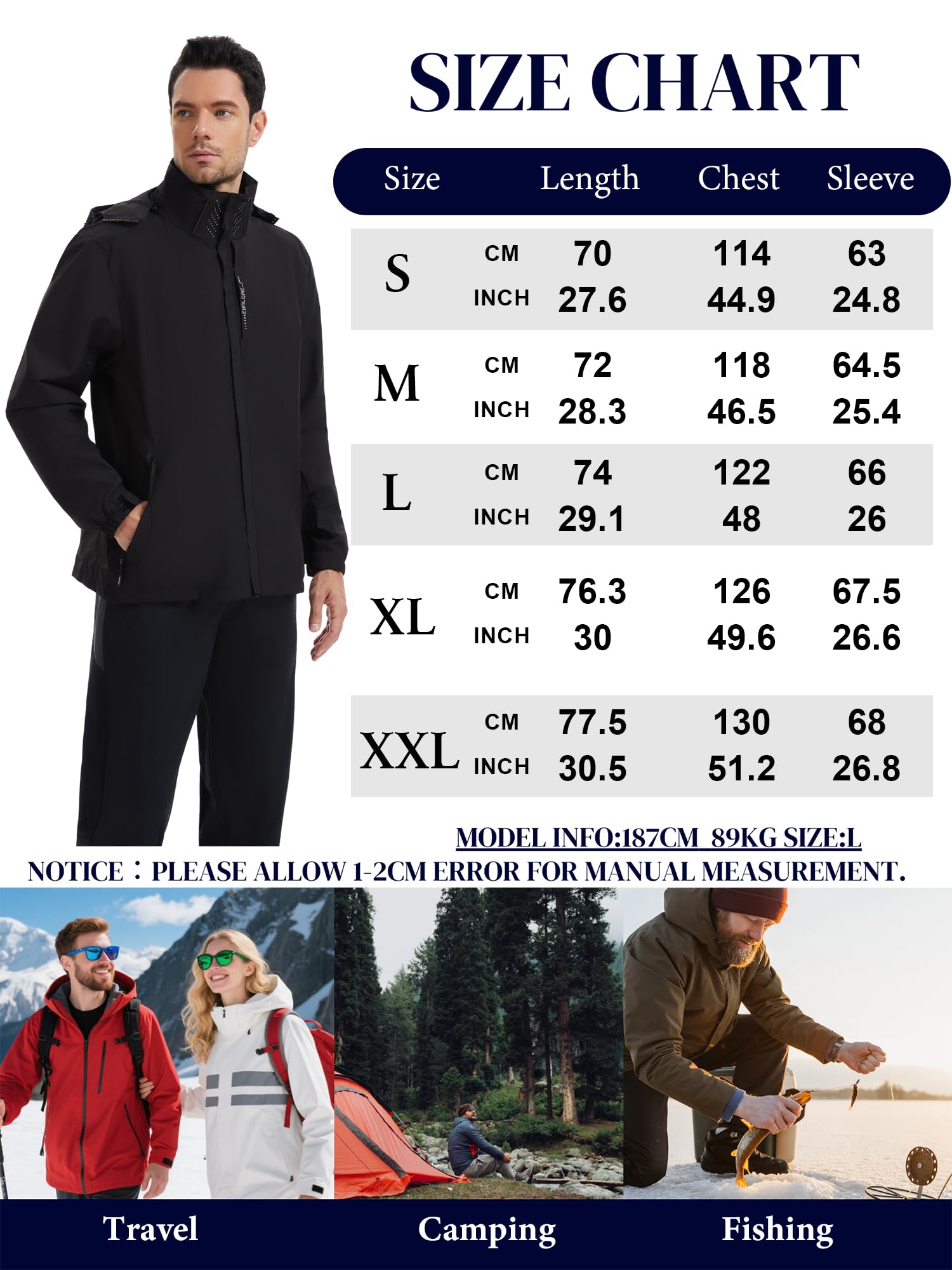 AMZSPORT Homme Veste coupe-vent et imperméable légère à capuche Imperméable Légère et Pliable Respirante pour Randonnée,Running,Voyage,Randonnée