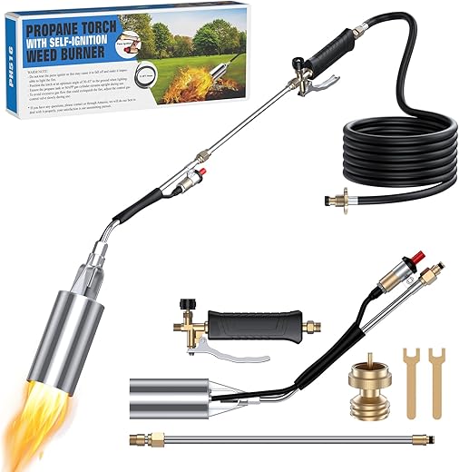Weed Torch, Propane Torch Weed Burner with 11.5FT Hose, High Output Blow Torch for Weed, Flamethrower for Weeding, Roof Asphalt, Melting Snow, Road Marking (Black)