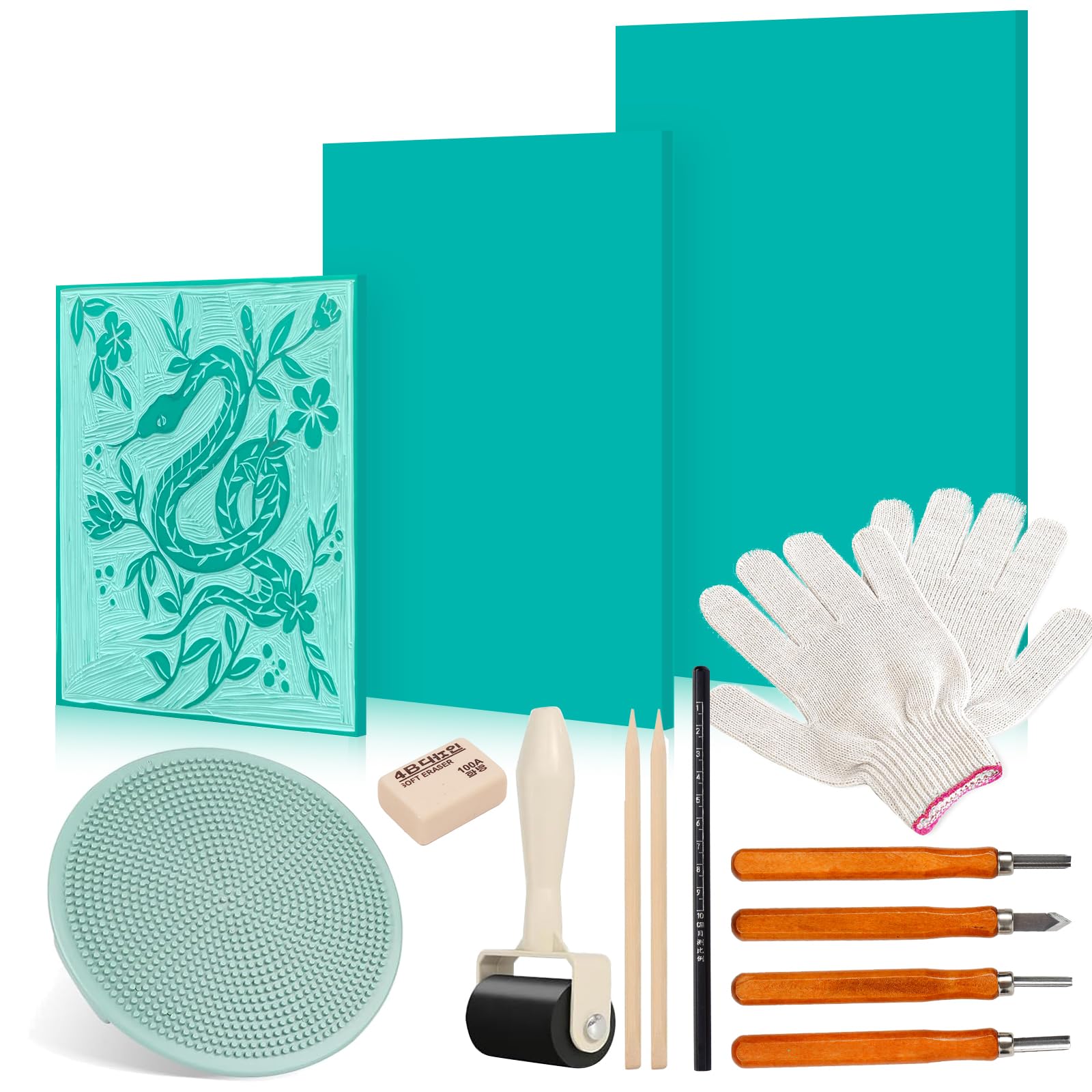 Linoleum, set per Stampa Linoleum, A4, A5, A6 Linoleum per Incisione Fogli di Gomma, Set per la Stampa su Linoleum con Strumenti per Intaglio per Principianti per Realizzare Lavori Artigianali