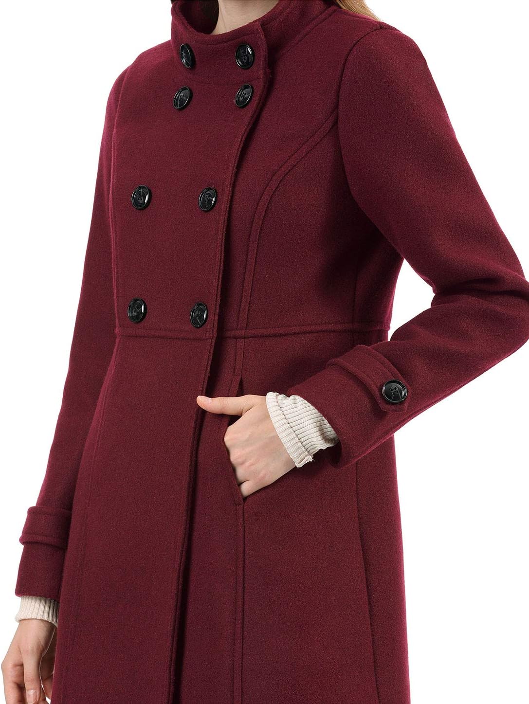 Allegra K Women's Stand Collar Double Breasted Slant Pockets Trendy Outwear Winter Coat - Image 6