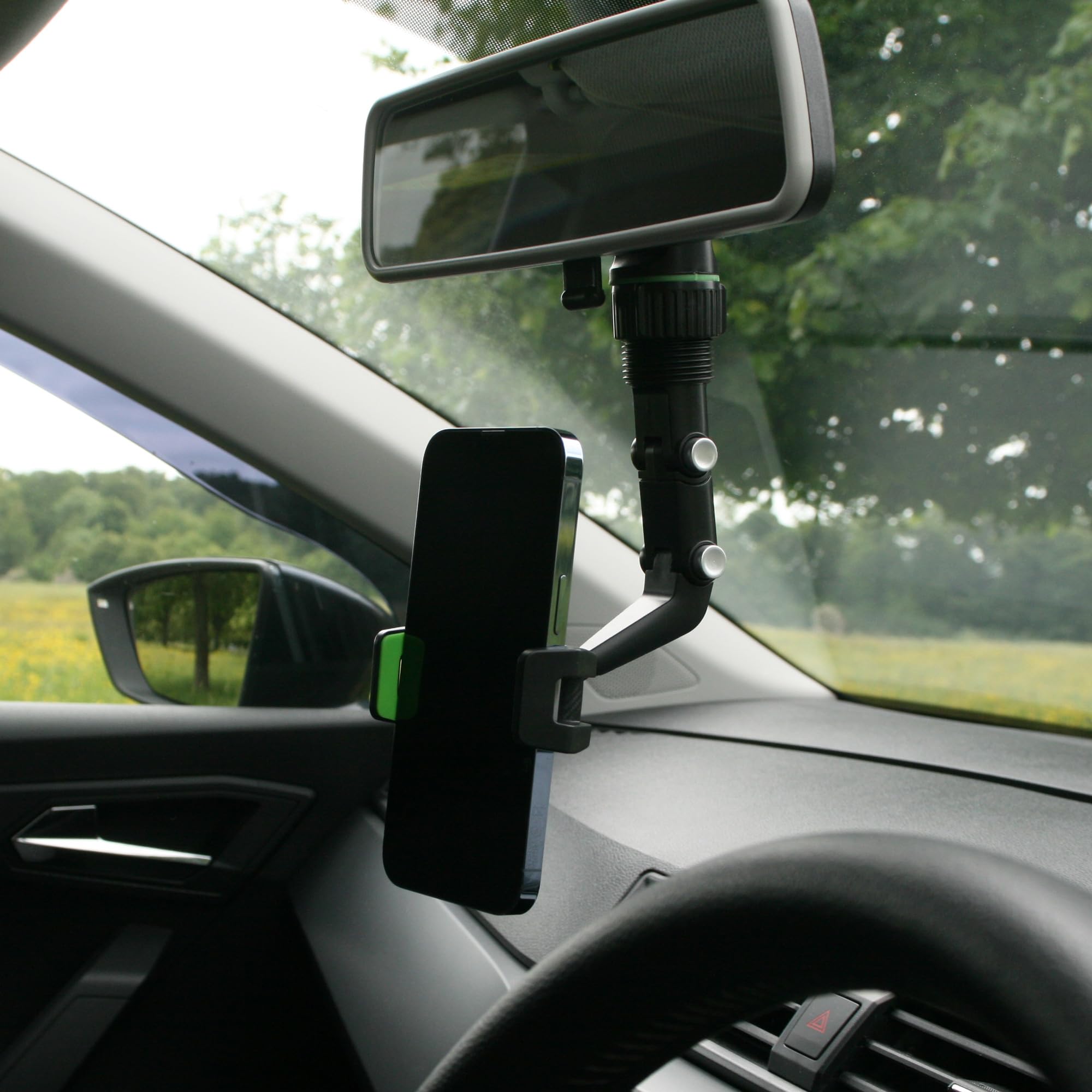 Sakura Rear View Mirror Phone Holder, Black and Green - Image 3