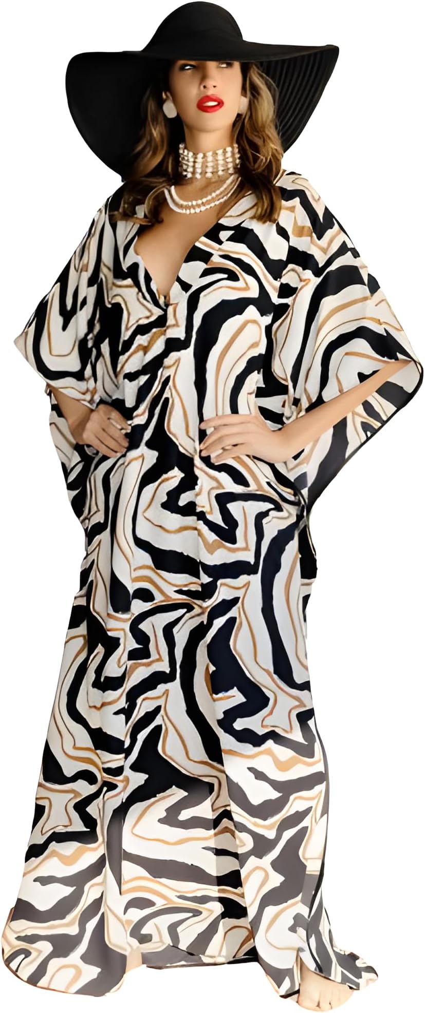 FIDROX Gorgeous Soft Silk Printed V-Neck Long Women Casual Elegant Wear Kaftan For Women.