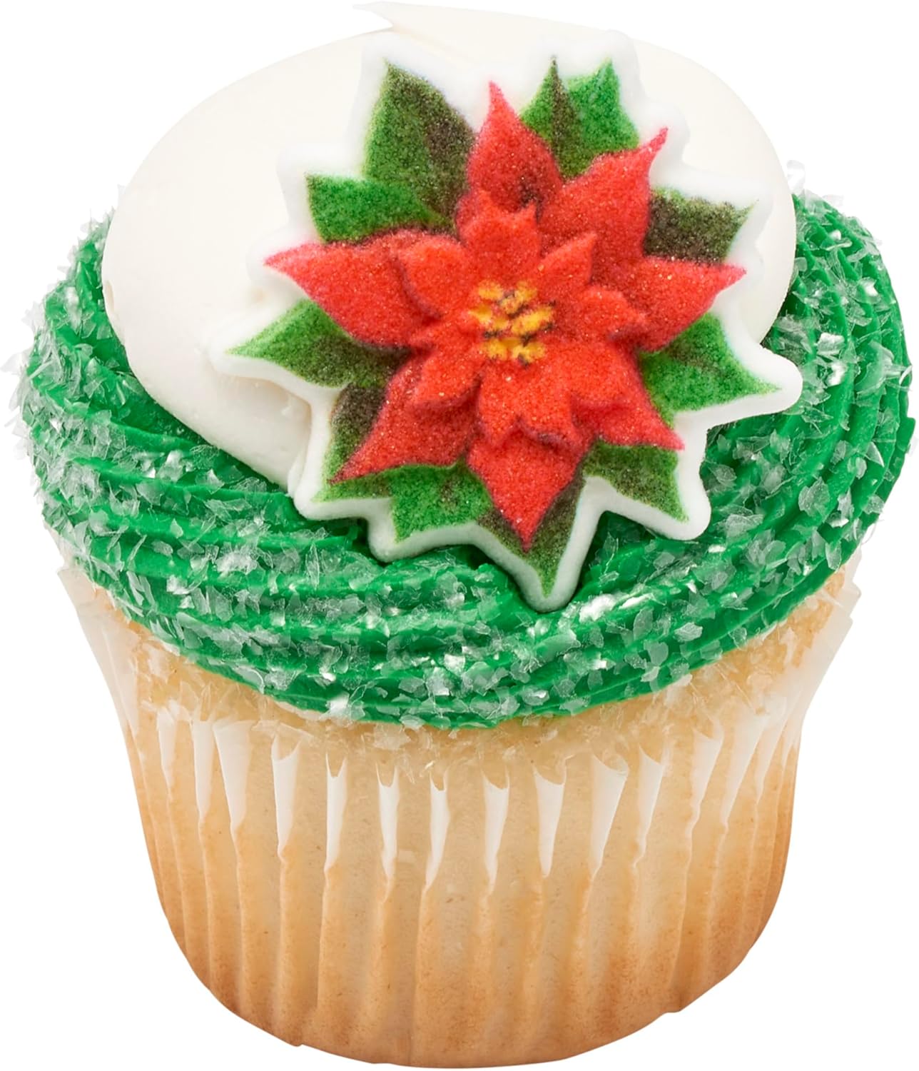 Best if used by 06/30/2027 Sugar Dec-Ons® Poinsettia Sugar Cake Decorations, Ready to Use Edible Cupcake Toppers, 72 Shaped Decorations Small