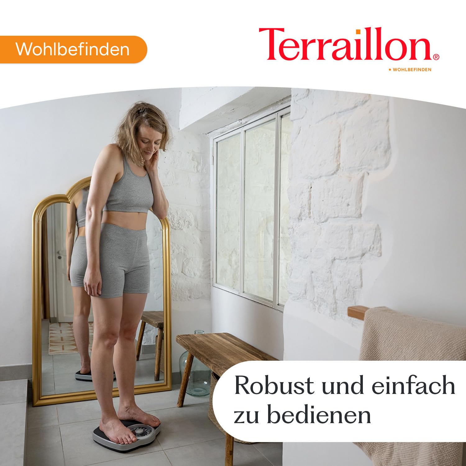 TERRAILLON - NEO T – Mechanische Personenwaage, große Metallplatte mit Anti-Rutsch-Beschichtung, großes Zifferblatt mit hoher Lesbarkeit, robuste Waage, Kapazität 180 kg, Skalierung 1 kg, Schwarz und