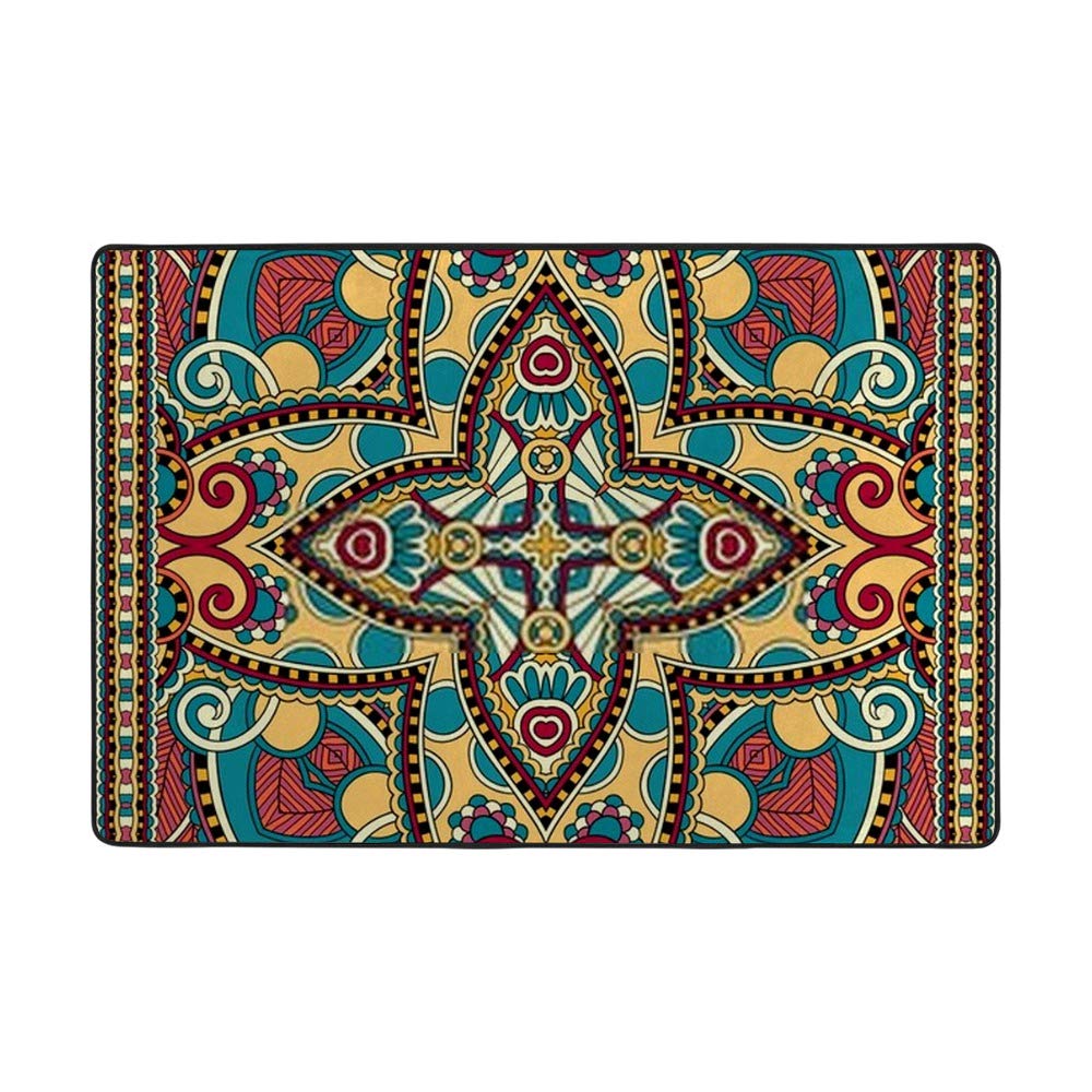 Tapis salon ethnique Ruchen grand format 152x99cm tapis maison velours floral cachemire traditionnel