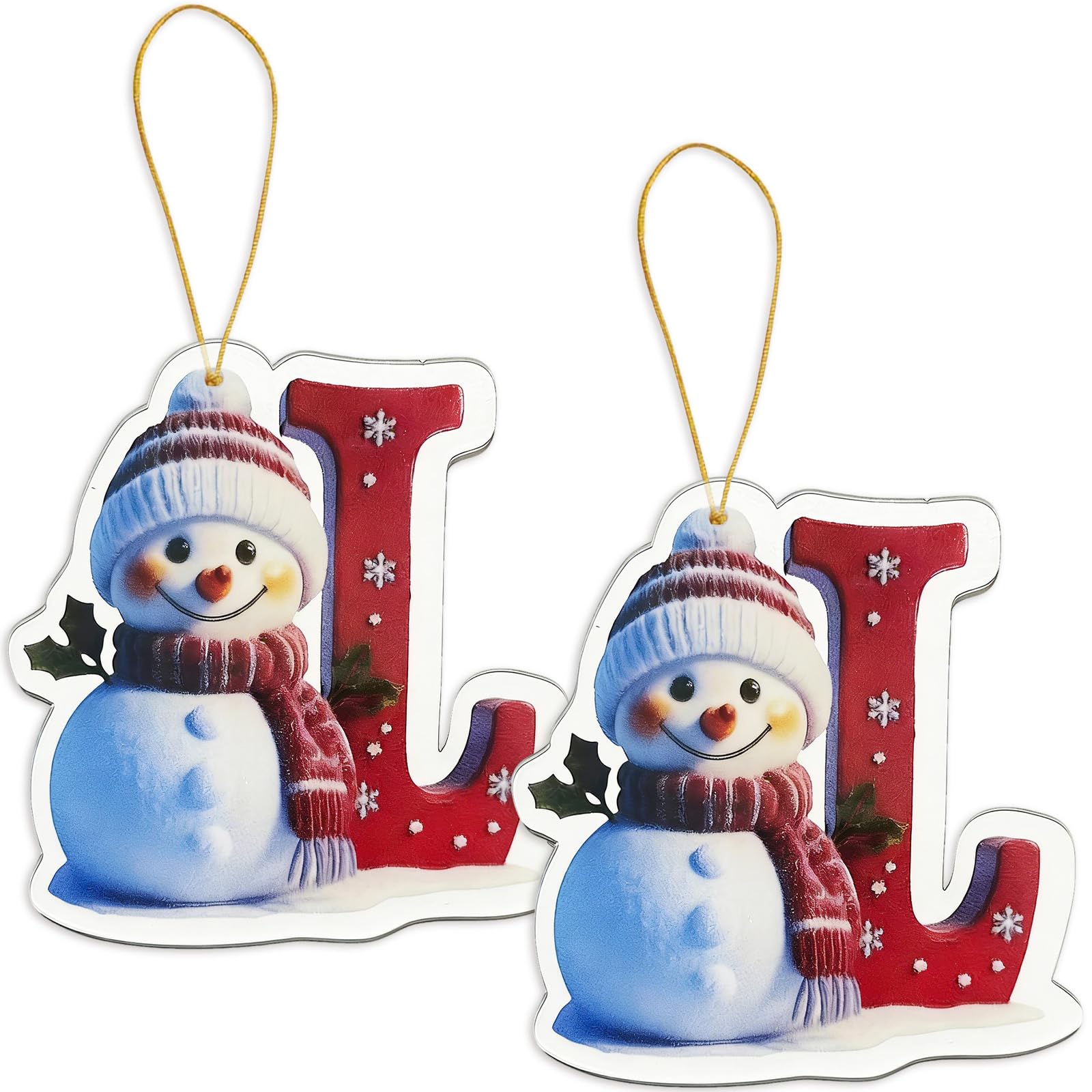 FAMINESS 2PCS 2D Acrylic Letter L Snowman Christmas Ornaments - 26 Alphabet Tree Decorations Hanging Ornaments for Party Gifts — image 1