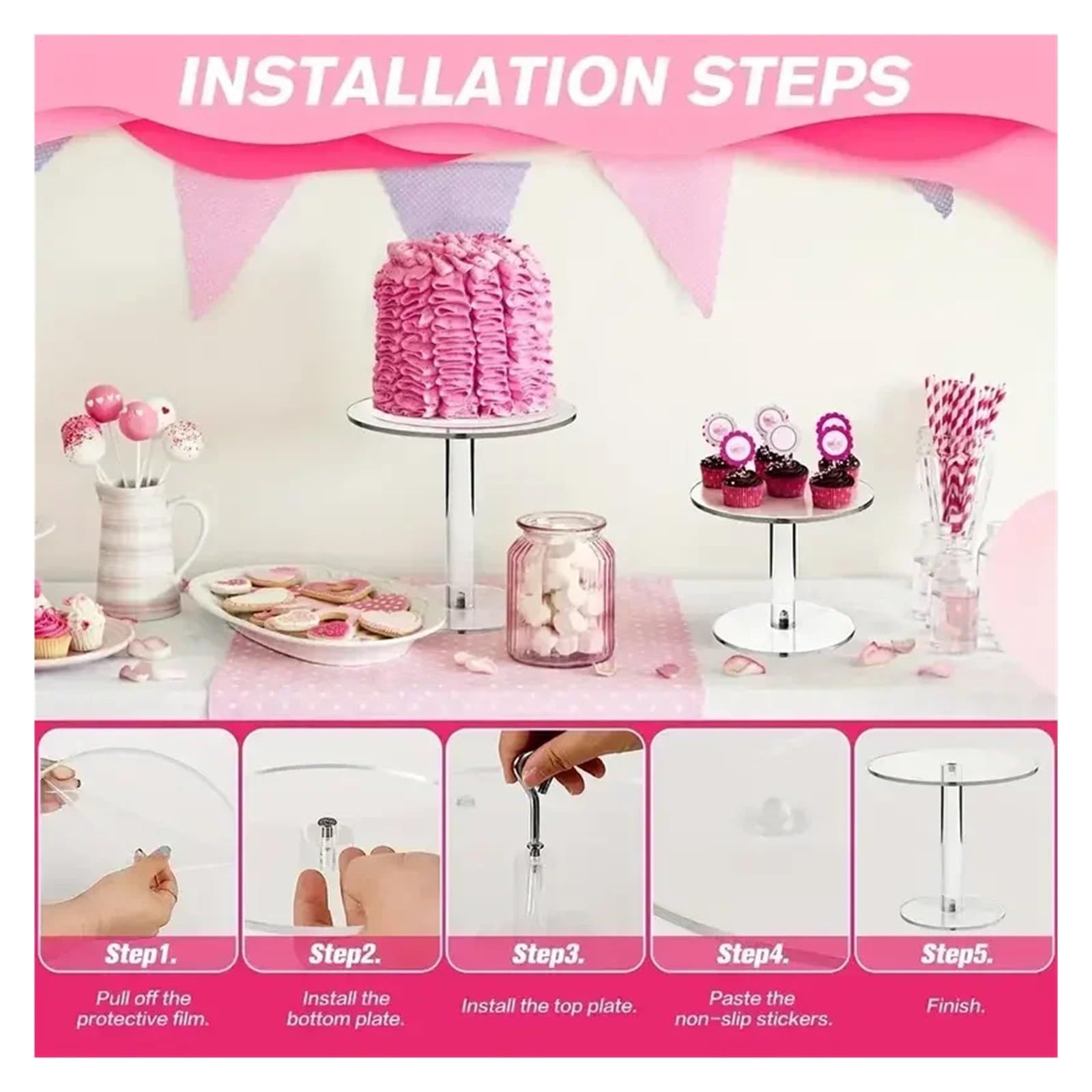 Acryl-Kuchenständer, abnehmbar | Für Hochzeit, Für Dessert, Für Babyparty, Für Geburtstag, Für Muffin